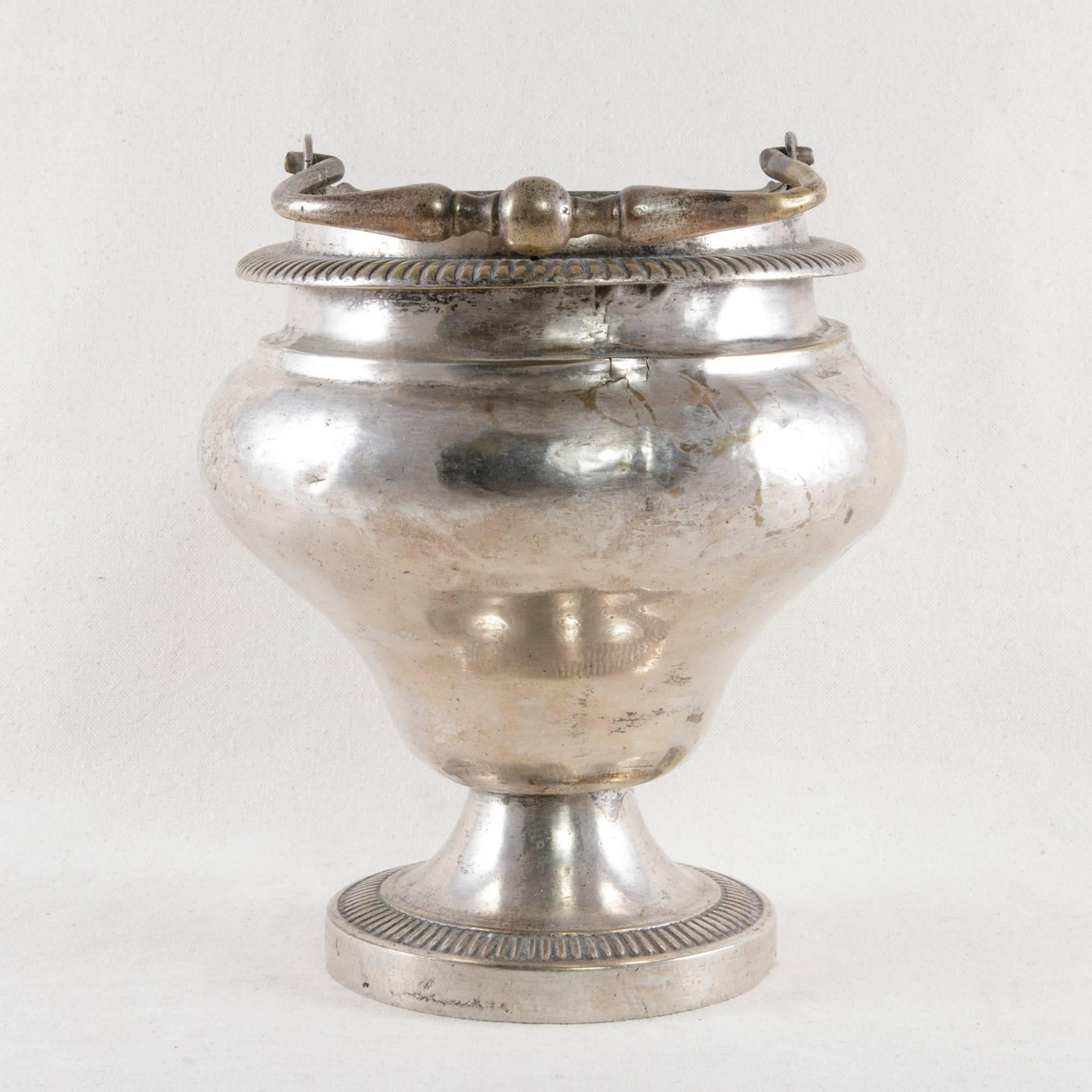 Hammered 18th Century French Silver Plate Holy Water Vessel with Handle