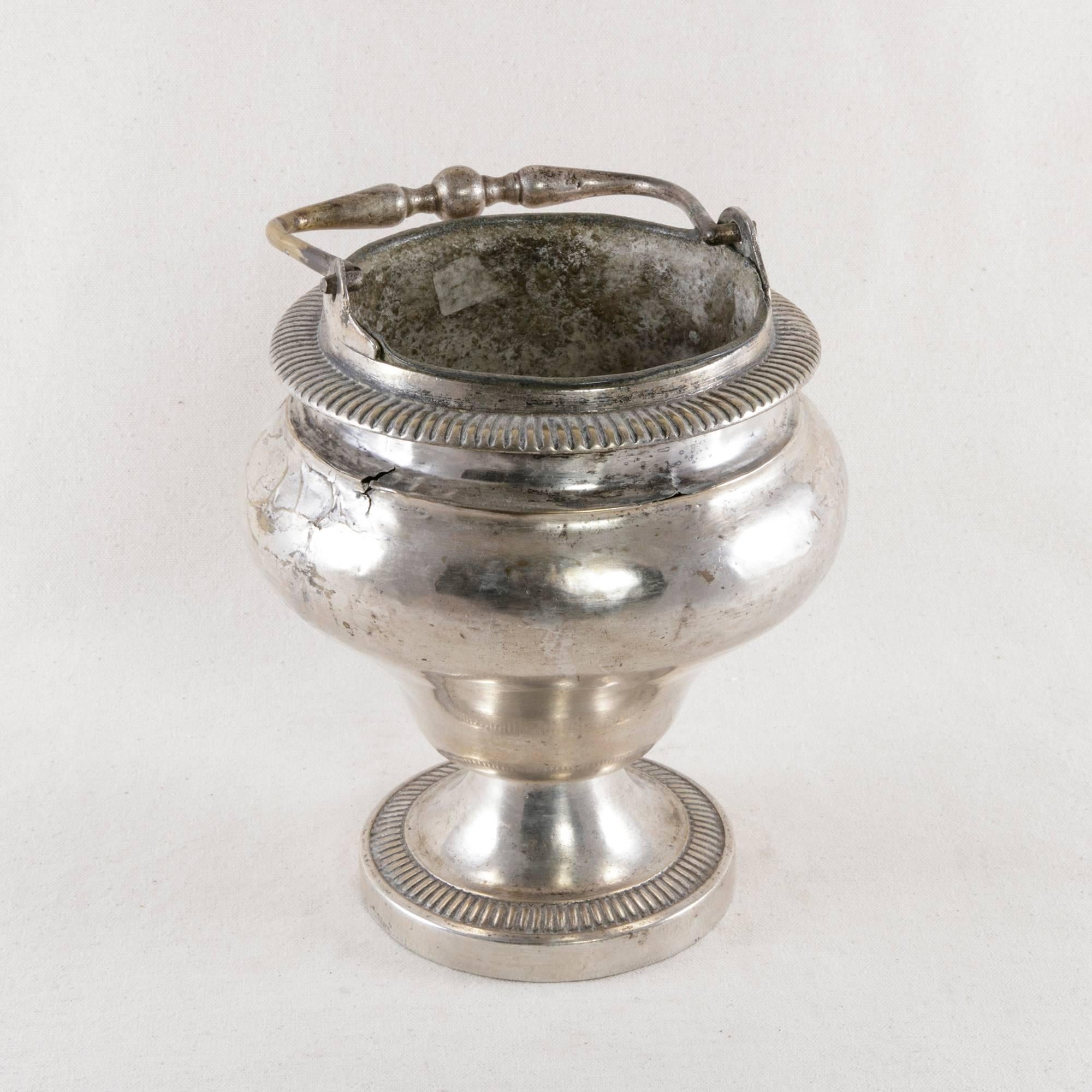 18th Century French Silver Plate Holy Water Vessel with Handle 1