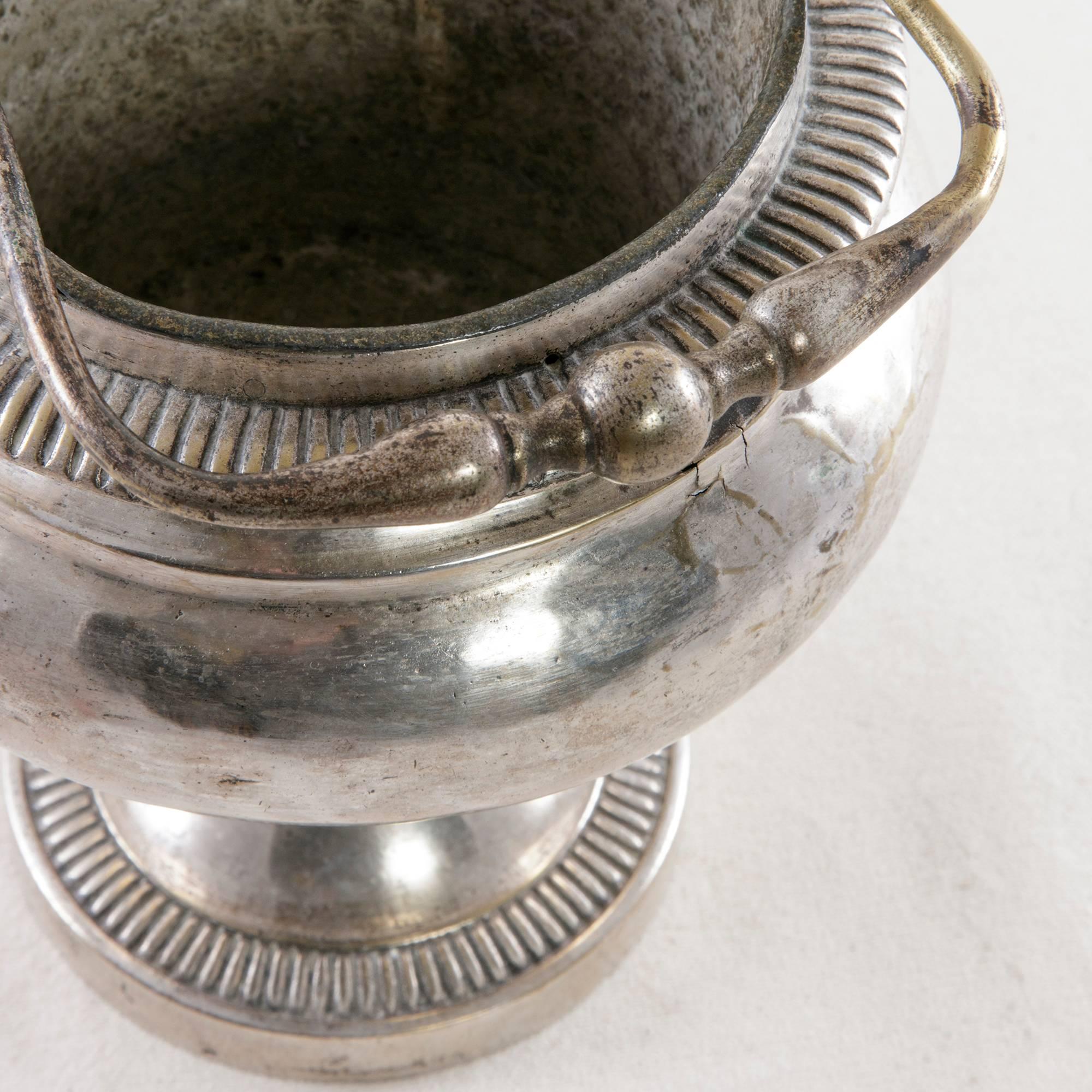 18th Century French Silver Plate Holy Water Vessel with Handle In Good Condition In Fayetteville, AR
