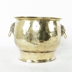Large Late 17th Century French Louis XIV Period Brass Cachepot with Lion Heads