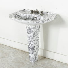Rare Mid-20th Century French Porcelain of Paris Toile Pedestal Sink