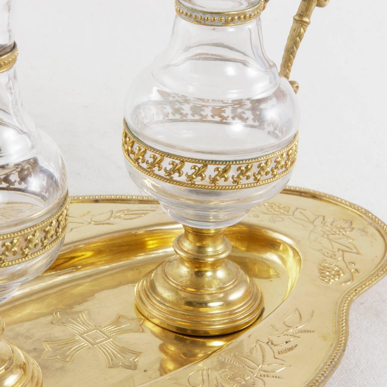 Early 20th Century Set of French Gilded Metal and Glass Holy Communion