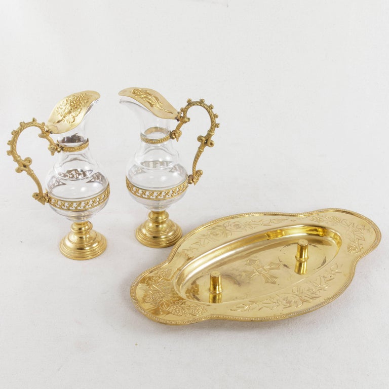 Early 20th Century Set of French Gilded Metal and Glass Holy Communion