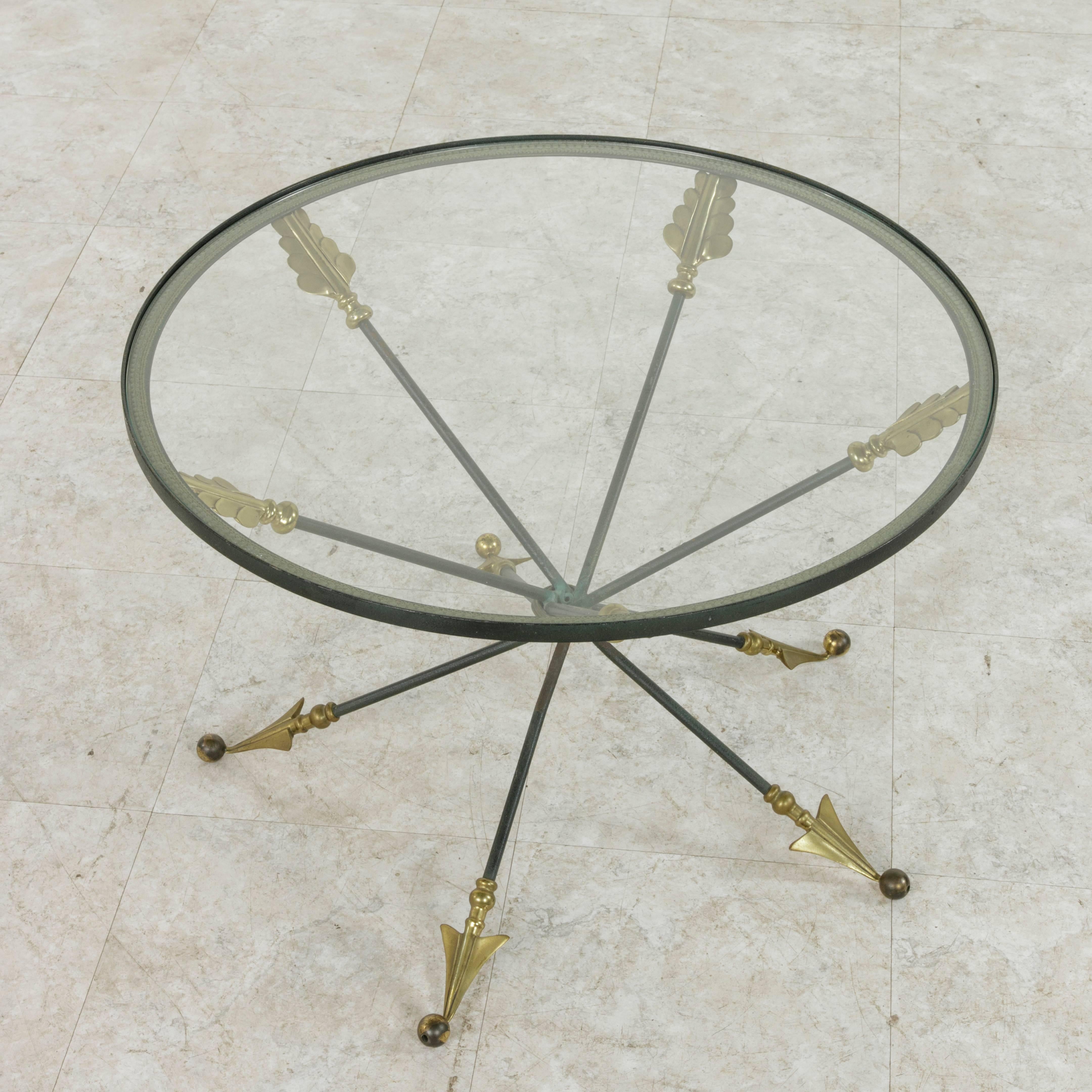 Mid-20th Century French Directoire Style Bronze and Glass Coffee Table In Good Condition In Fayetteville, AR