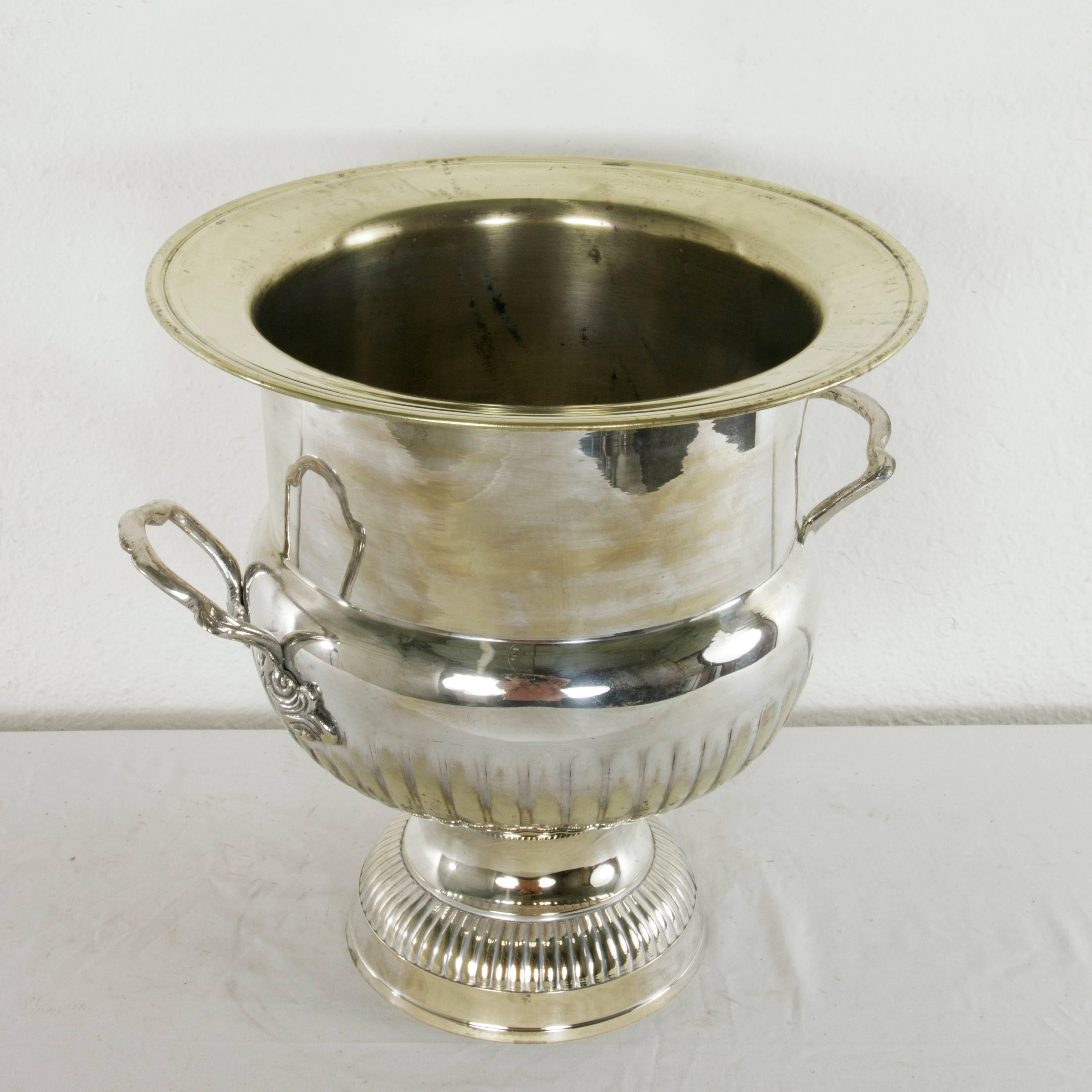 Very Large Mid-20th Century French Silver Plate Hotel Champagne Bucket In Excellent Condition In Fayetteville, AR