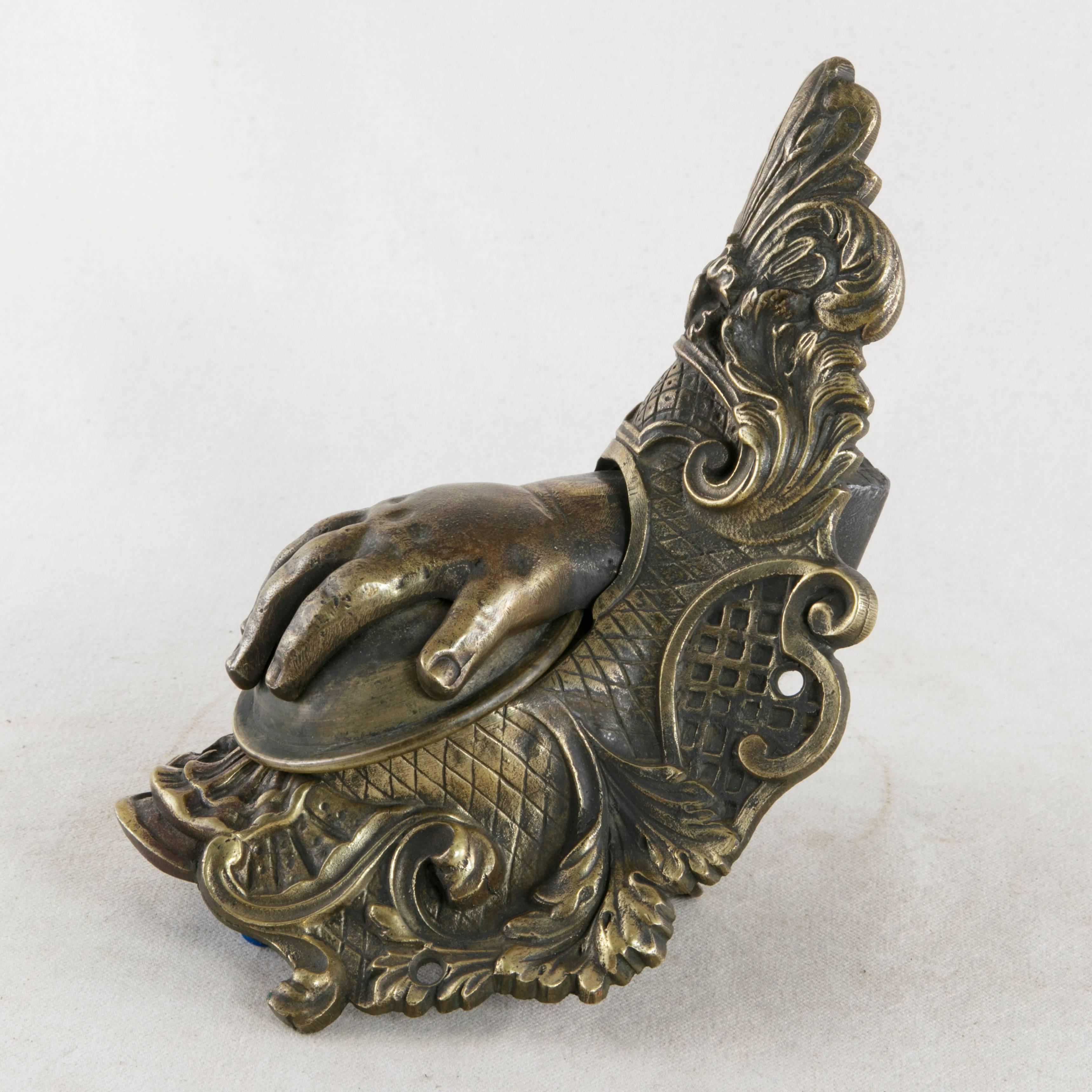 19th Century French Napoleon III Period Bronze Billiard Corner Pocket with Hand In Excellent Condition In Fayetteville, AR
