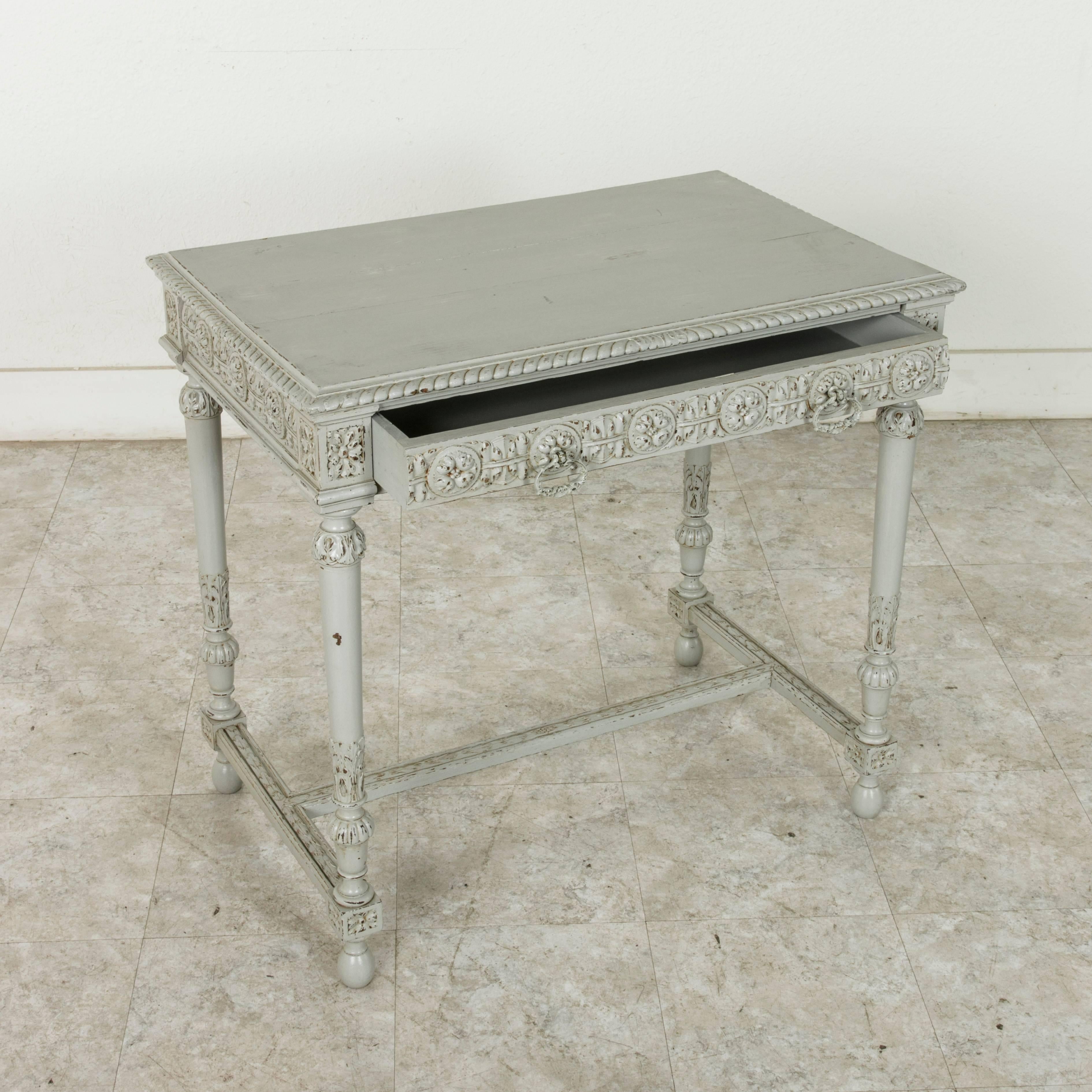 Late 19th Century Painted, Hand-Carved Louis XVI Style Writing Desk with Drawer 3