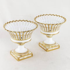 Pair of 19th Century Restauration Period Gilt Porcelain Reticulated Compotes