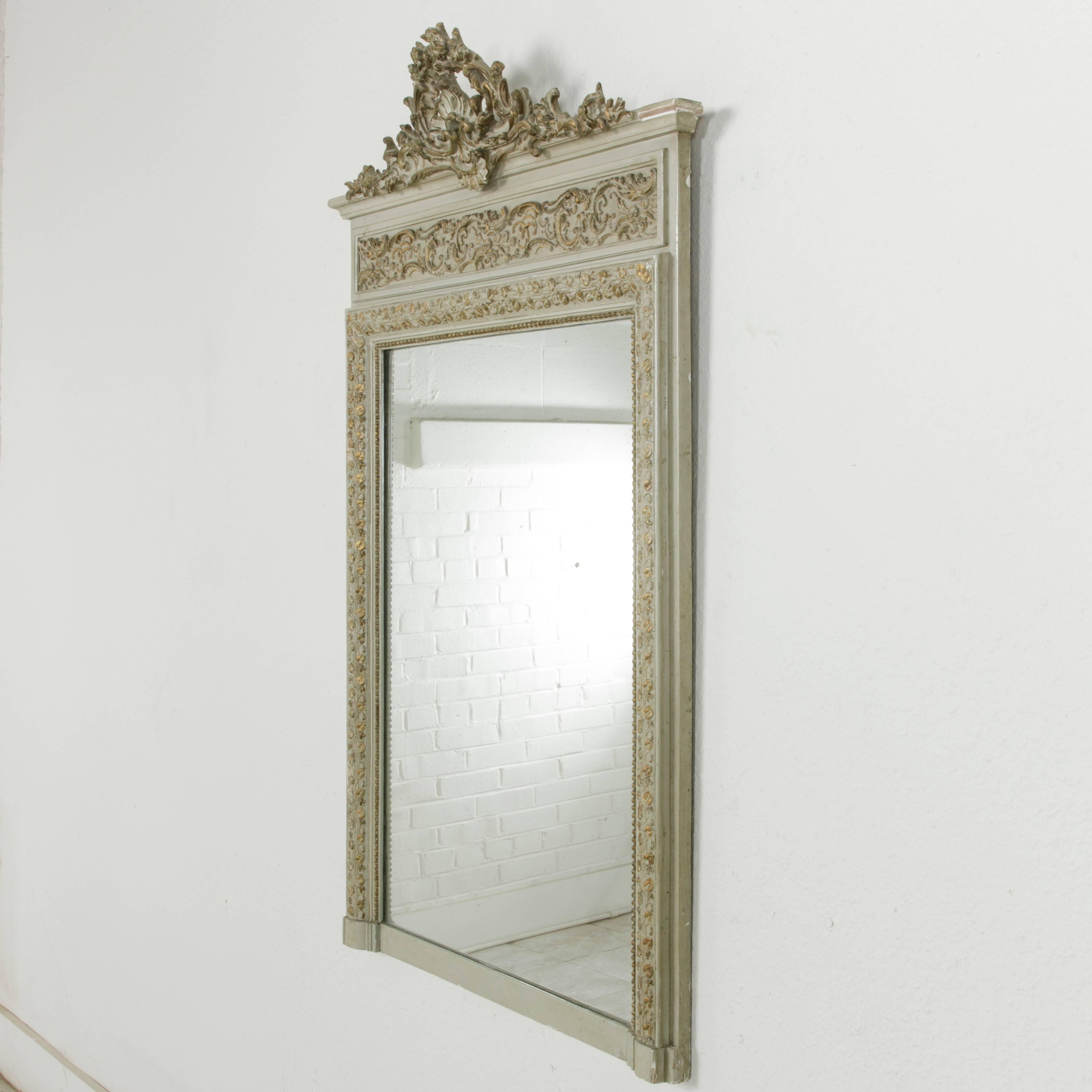 19th Century Napoleon III Period Hand-Carved and Painted Louis XV Style Mirror 4