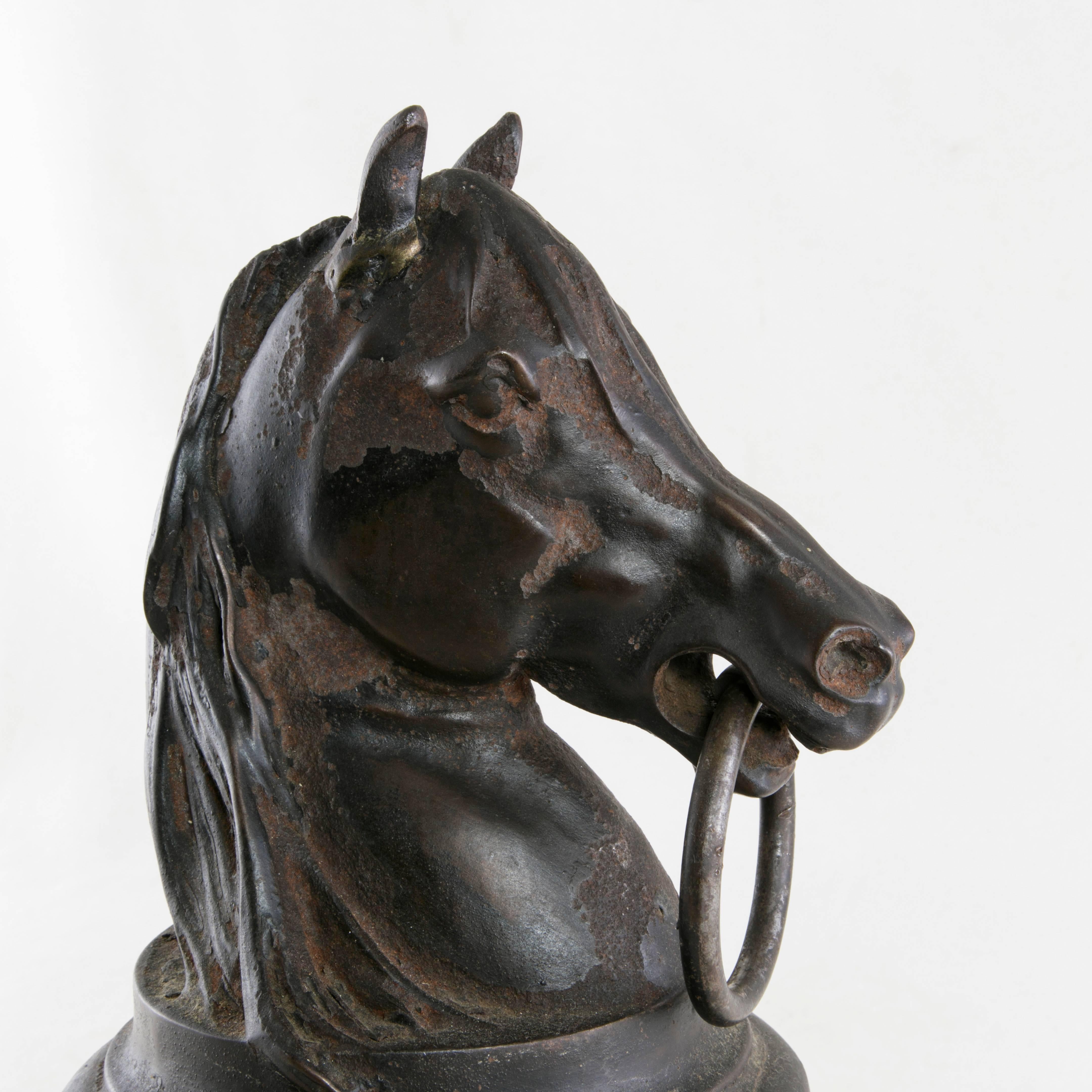 Late 19th Century Cast Iron Horse Hitch with Horse Head Sculpture and Ring 1