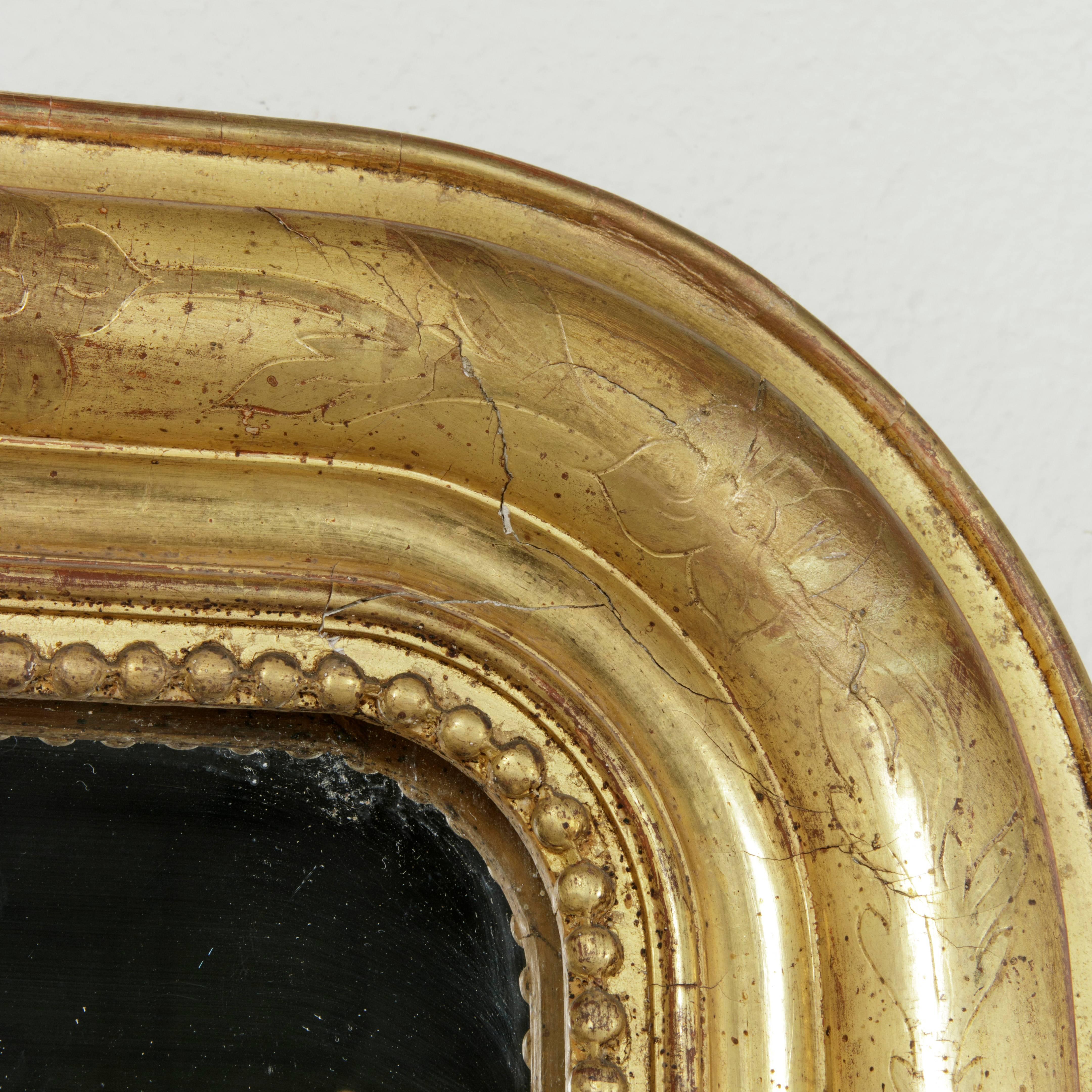19th Century French Louis Philippe Period Giltwood Mirror with Incised Frame 2