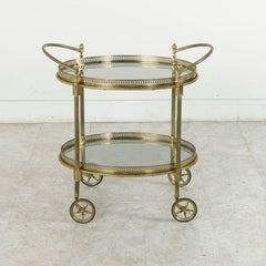 Mid-20th Century French Louis XVI Style Oval Brass Bar Cart with Smoked Glass
