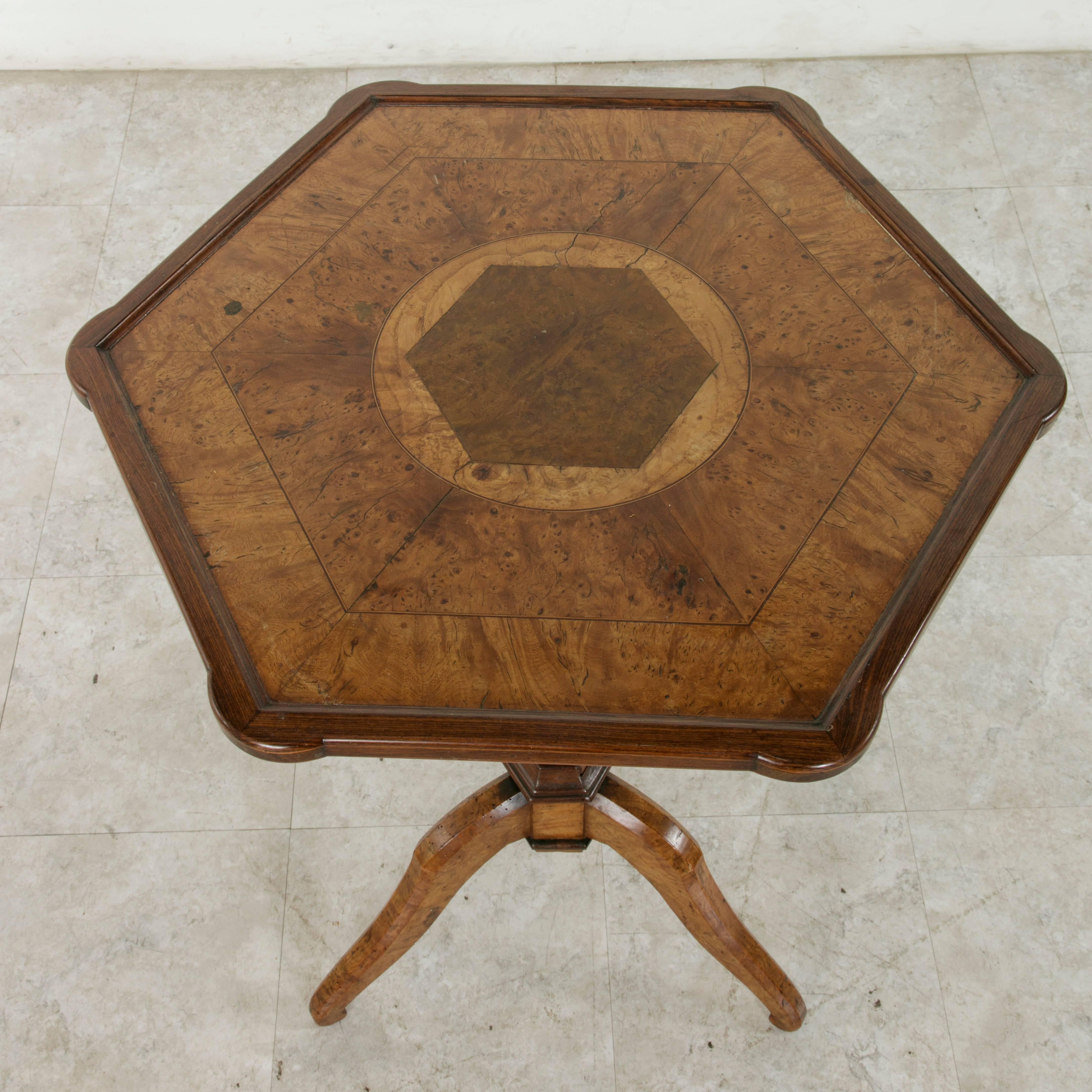 Inlay 19th Century French Charles X Period Elm and Walnut Pedestal Table or Gueridon