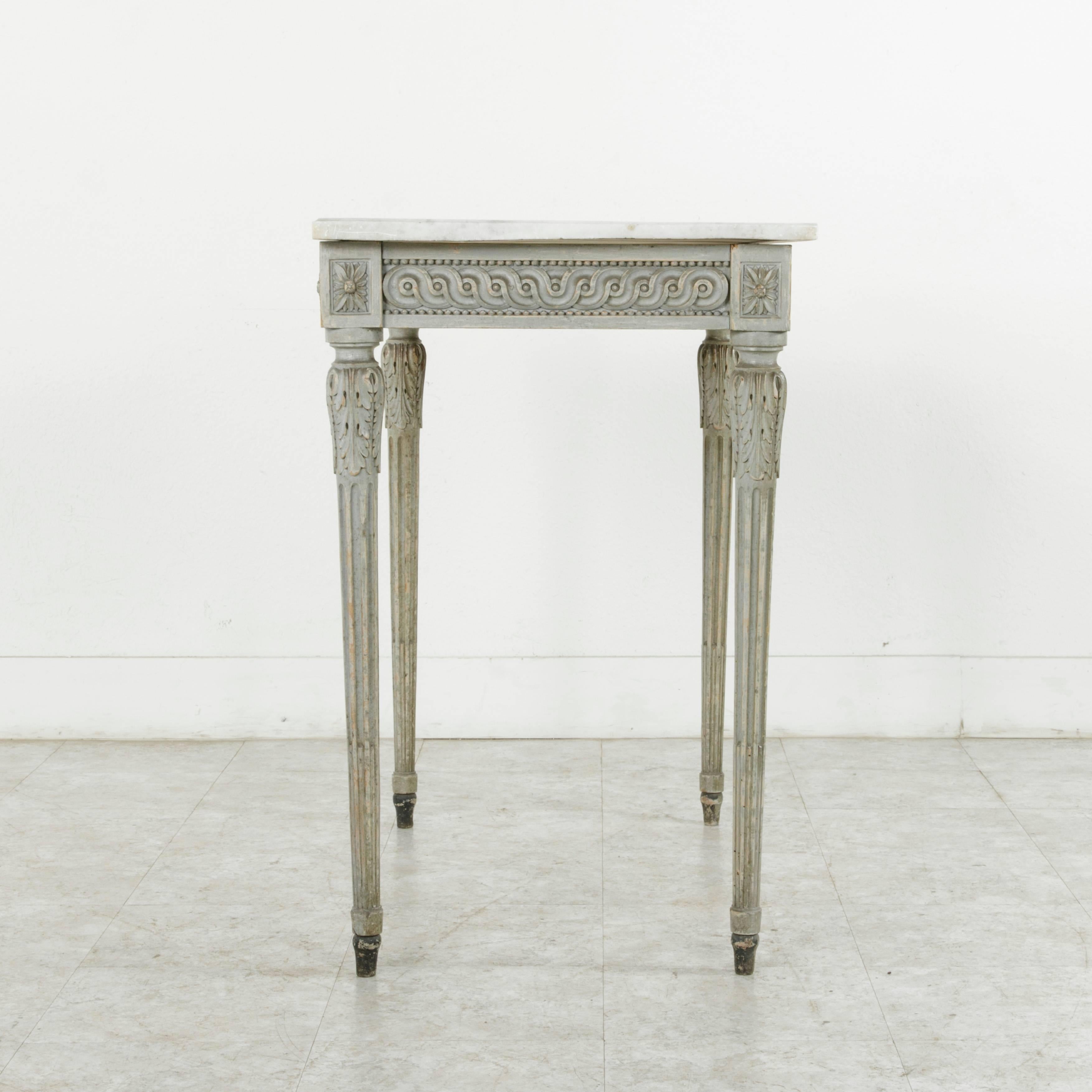 19th Century French Louis XVI Style Hand Carved Console Table with Marble Top In Good Condition In Fayetteville, AR