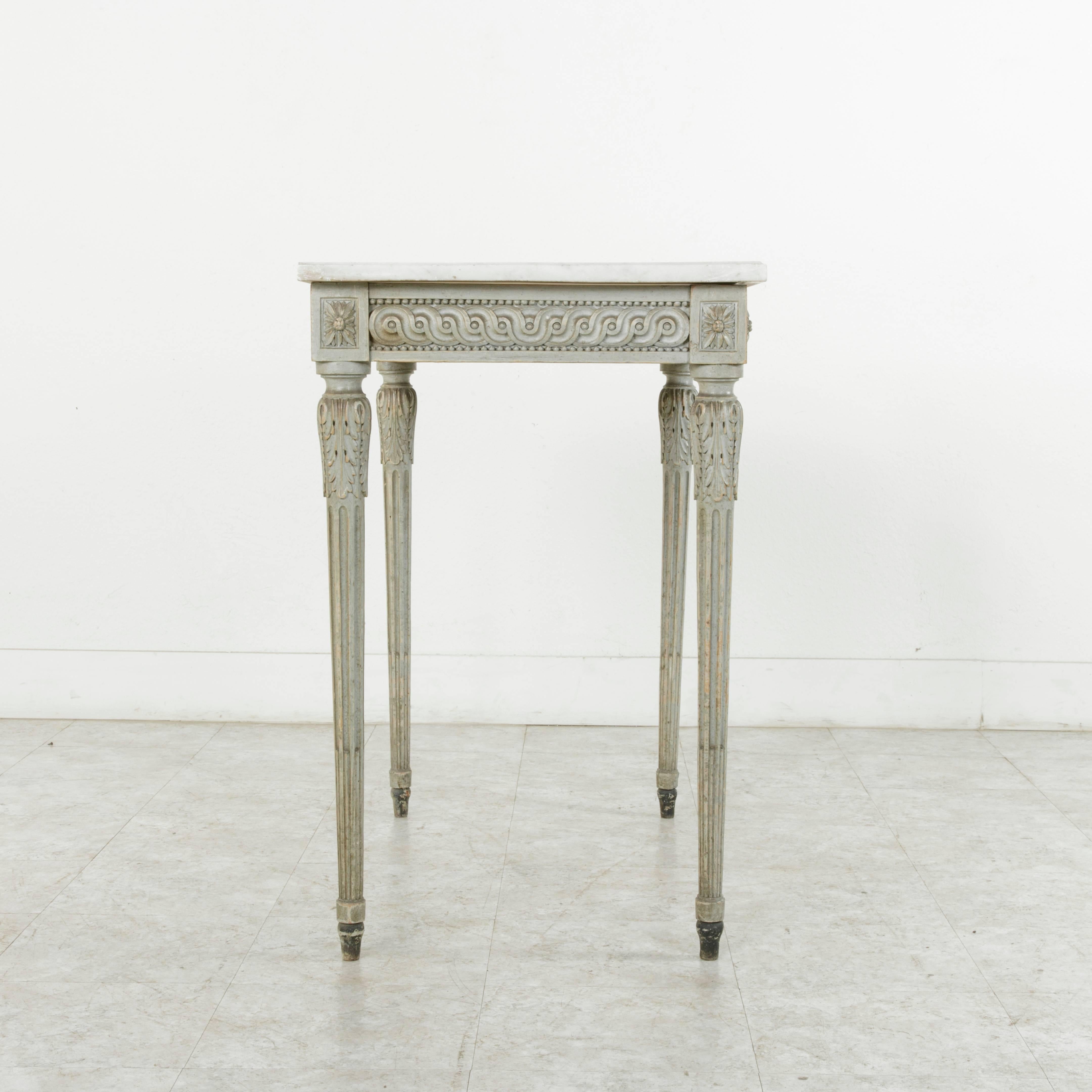 Hand-Carved 19th Century French Louis XVI Style Hand Carved Console Table with Marble Top