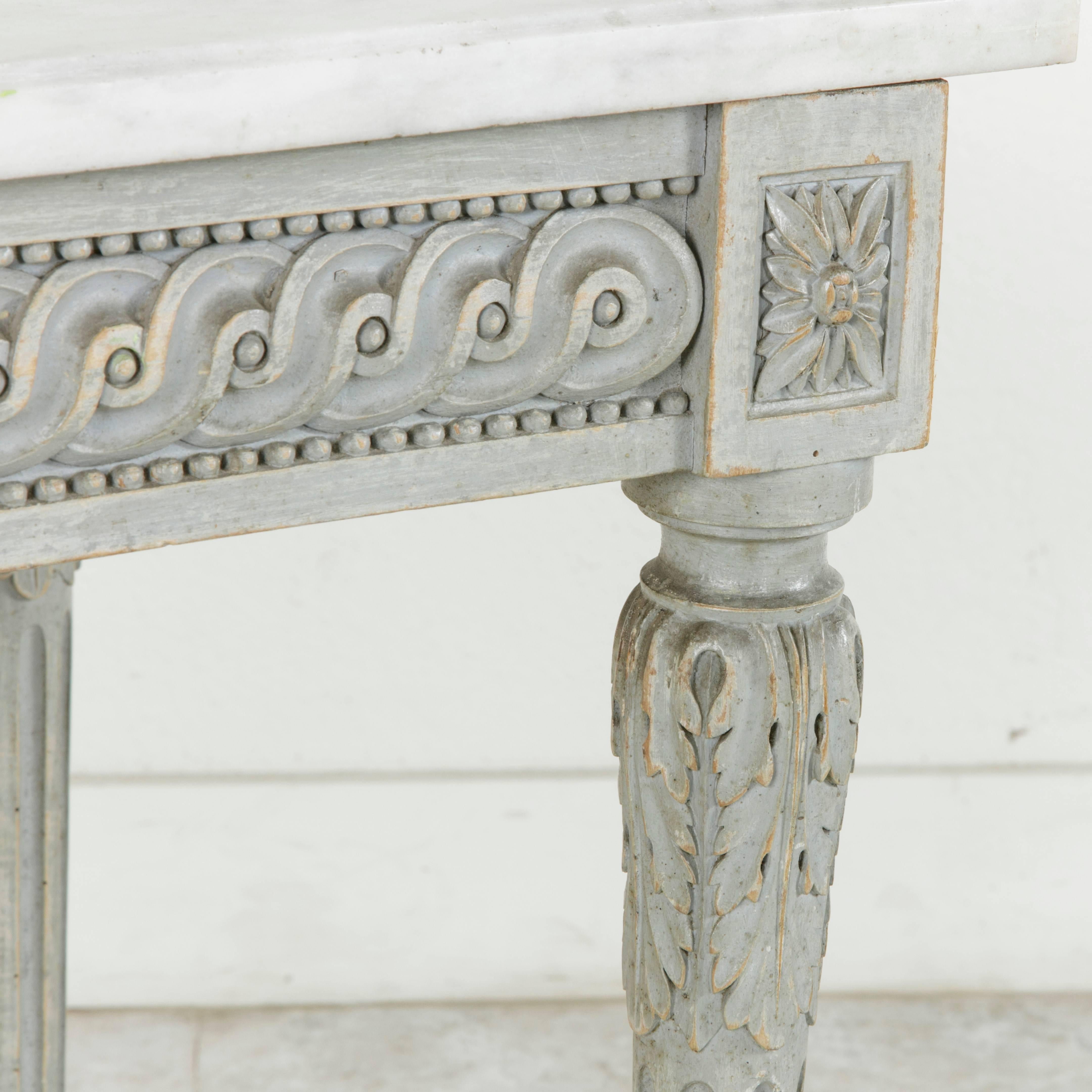 19th Century French Louis XVI Style Hand Carved Console Table with Marble Top 4