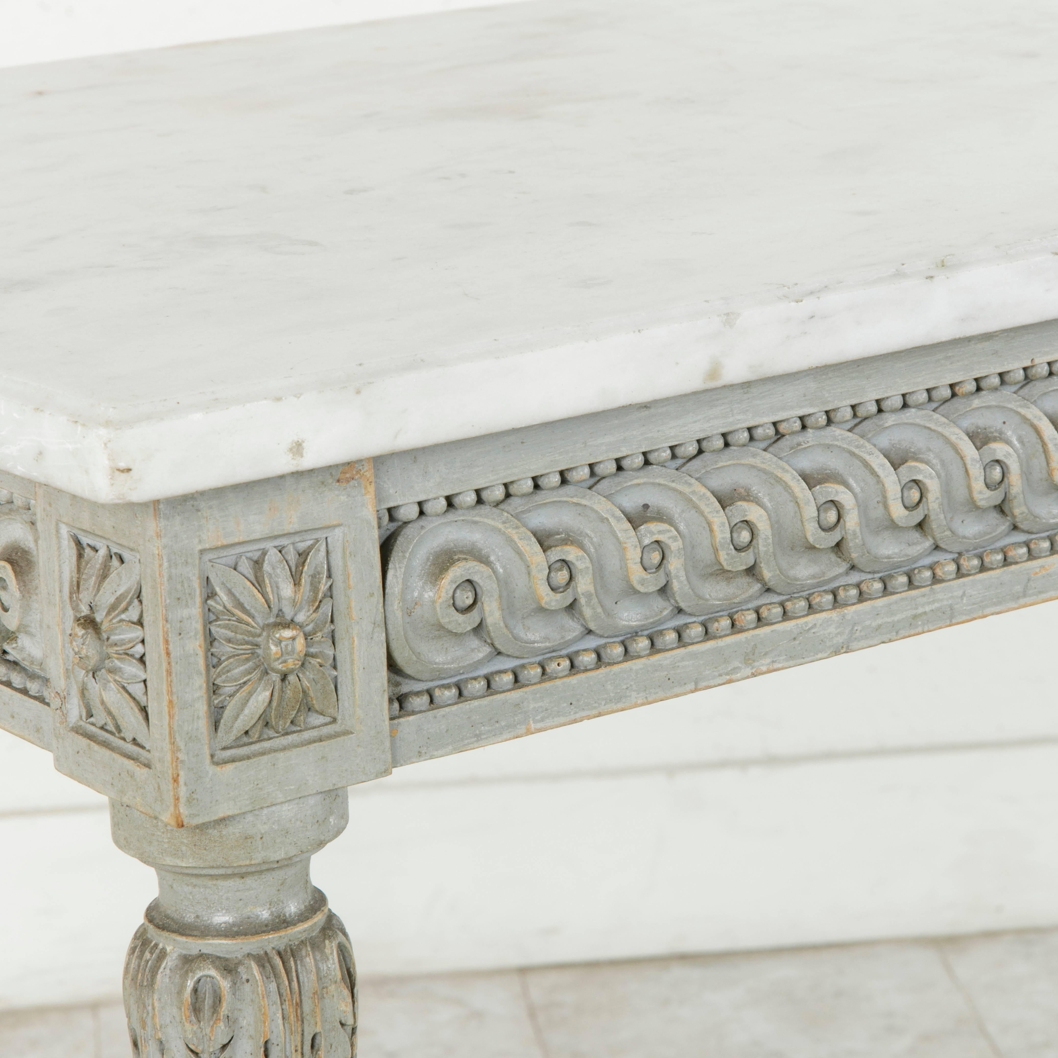 19th Century French Louis XVI Style Hand Carved Console Table with Marble Top 3