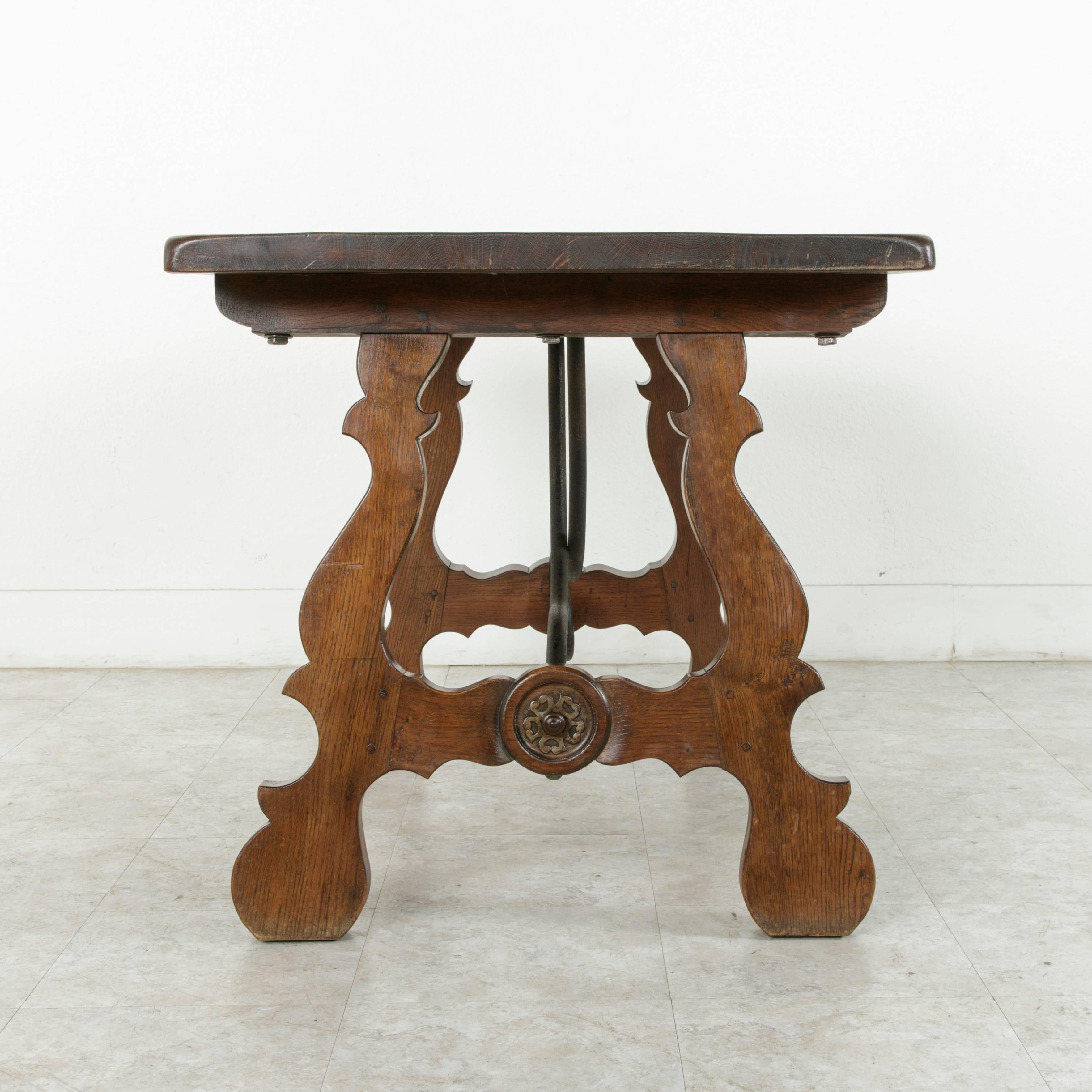 Forged Early 20th Century Spanish Renaissance Style Table or Desk with Iron Stretcher