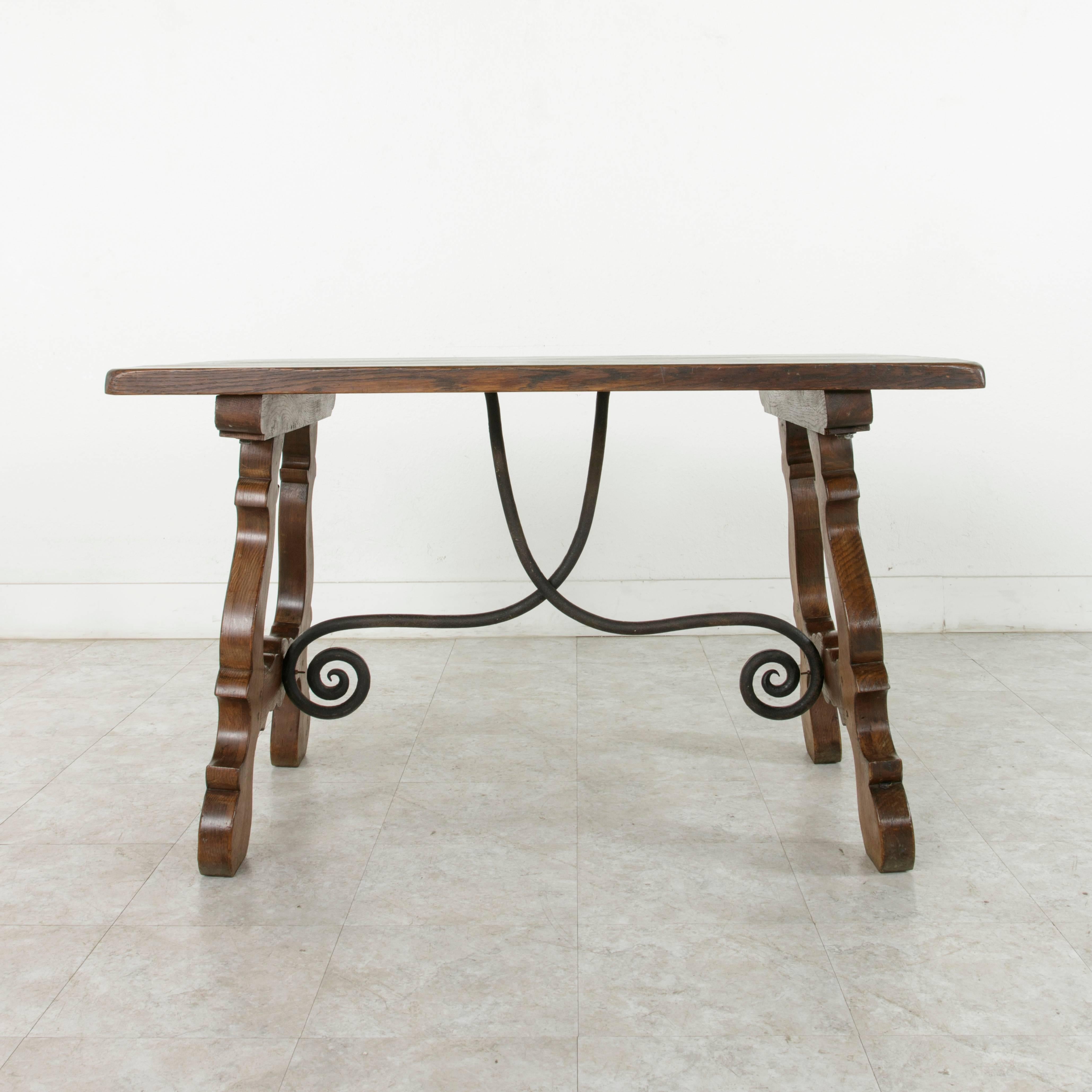 French Early 20th Century Spanish Renaissance Style Table or Desk with Iron Stretcher