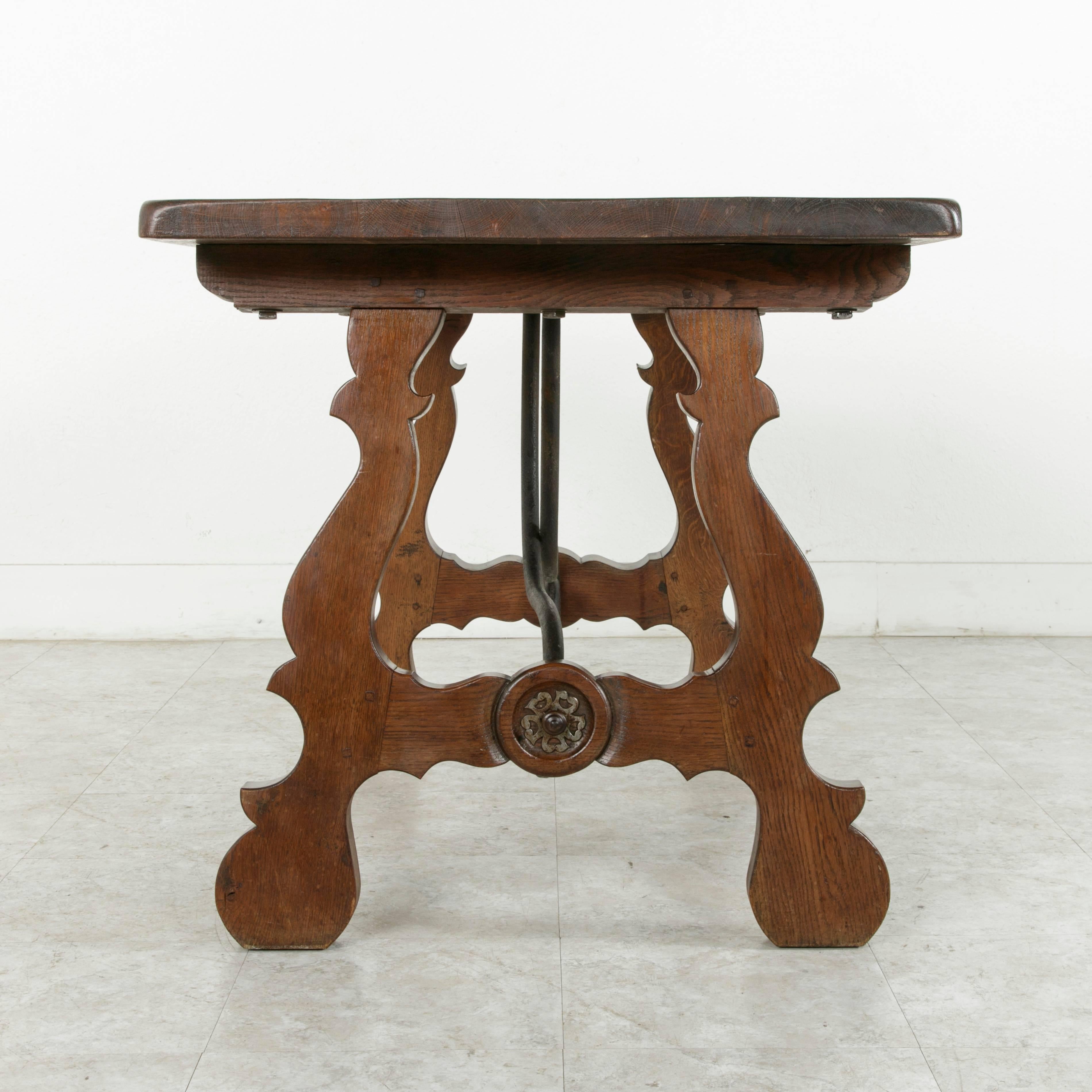 Wrought Iron Early 20th Century Spanish Renaissance Style Table or Desk with Iron Stretcher