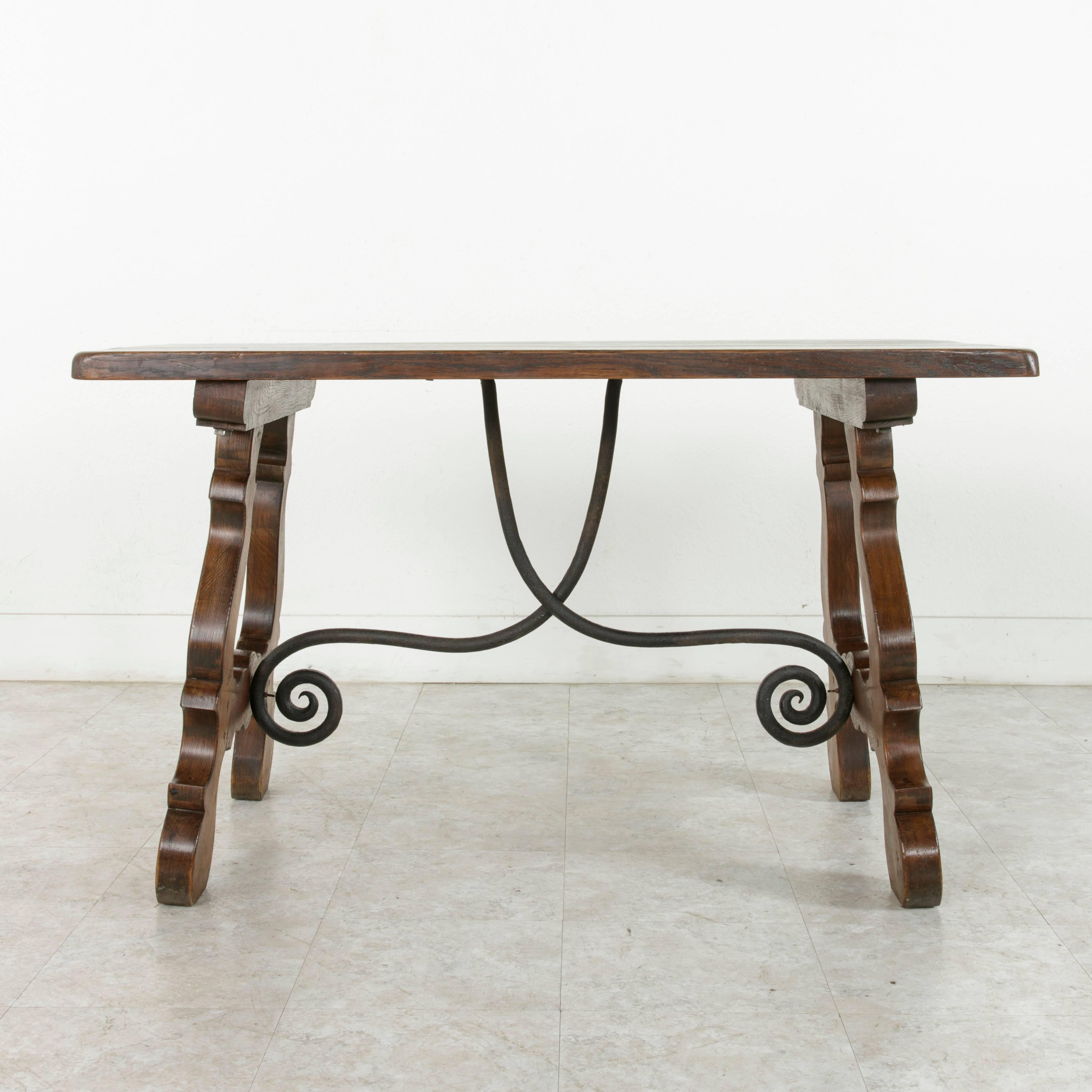 Early 20th Century Spanish Renaissance Style Table or Desk with Iron Stretcher In Excellent Condition In Fayetteville, AR