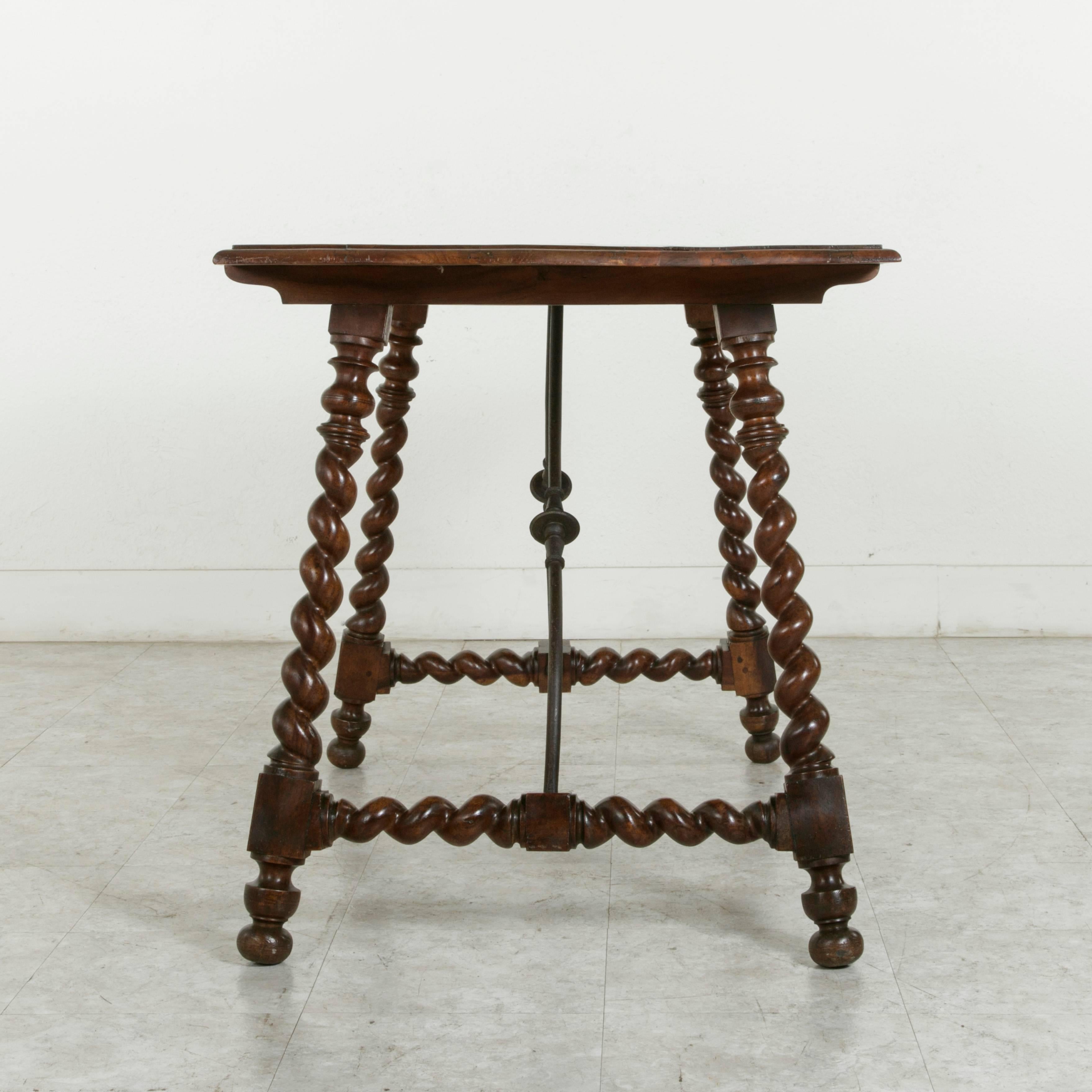 19th Century Spanish Renaissance Style Walnut Table with Forged Iron Stretcher 2