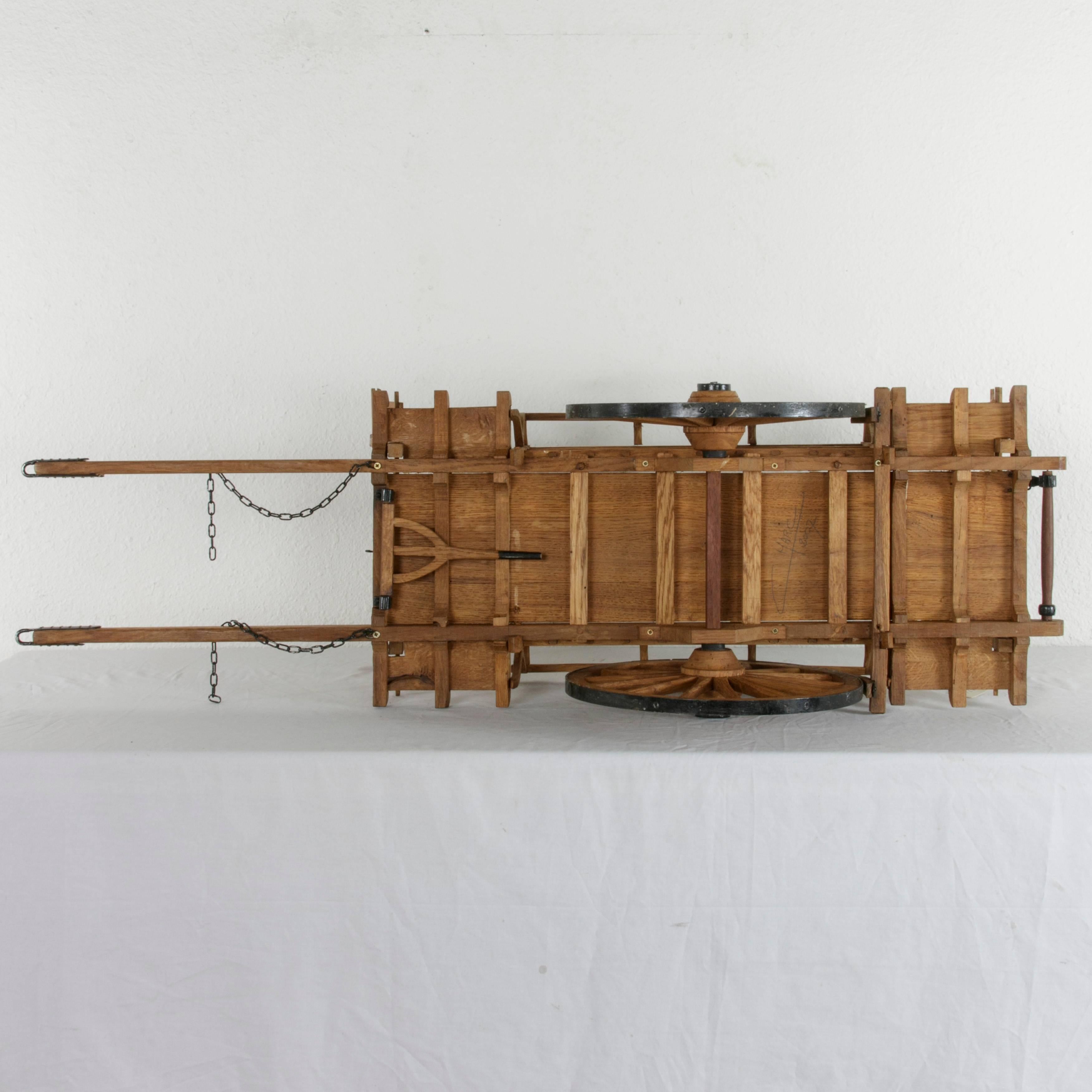 Hand-Carved French Large-Scale Wooden Model Hay Wagon with Iron Trimmed Wheels 4