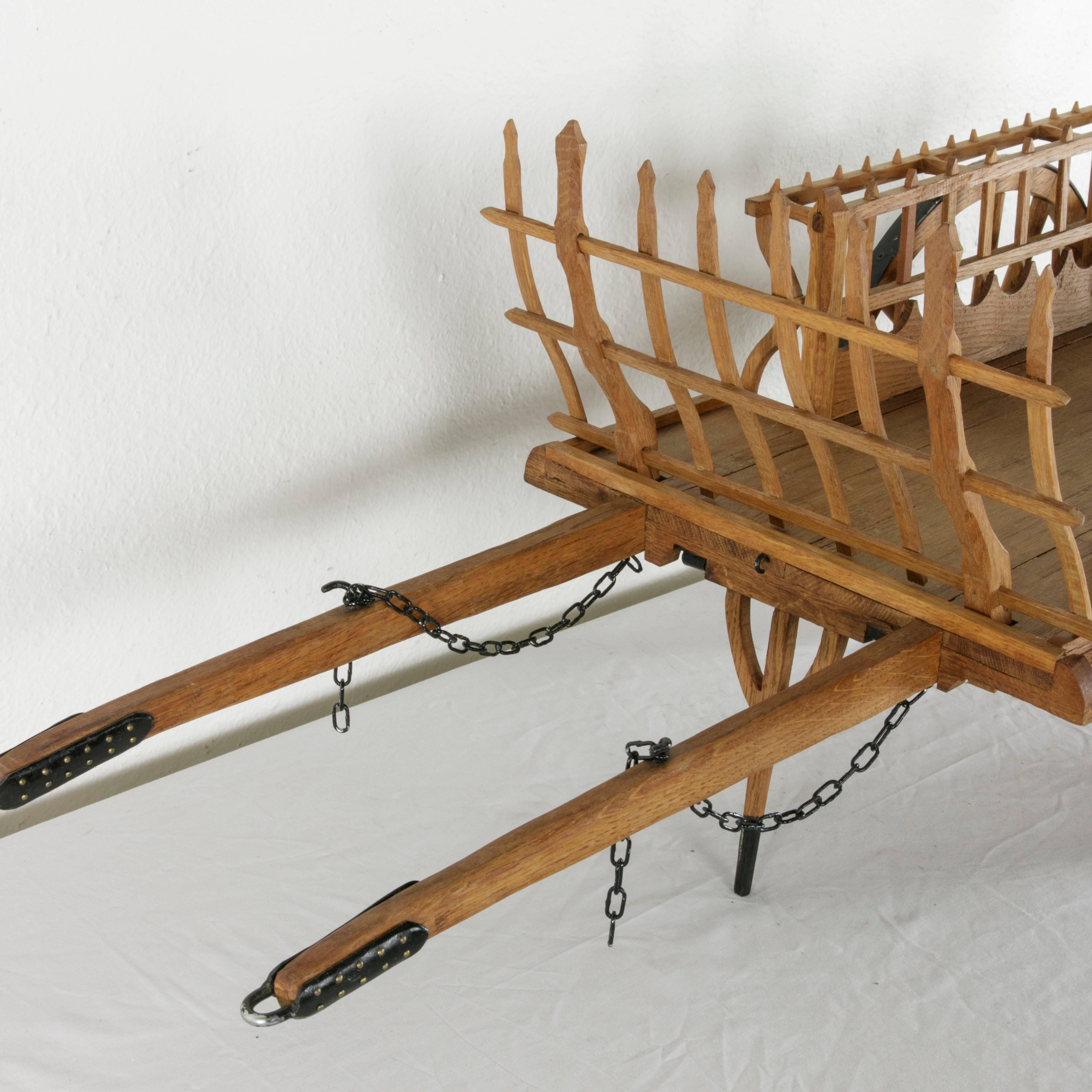 Hand-Carved French Large-Scale Wooden Model Hay Wagon with Iron Trimmed Wheels 3