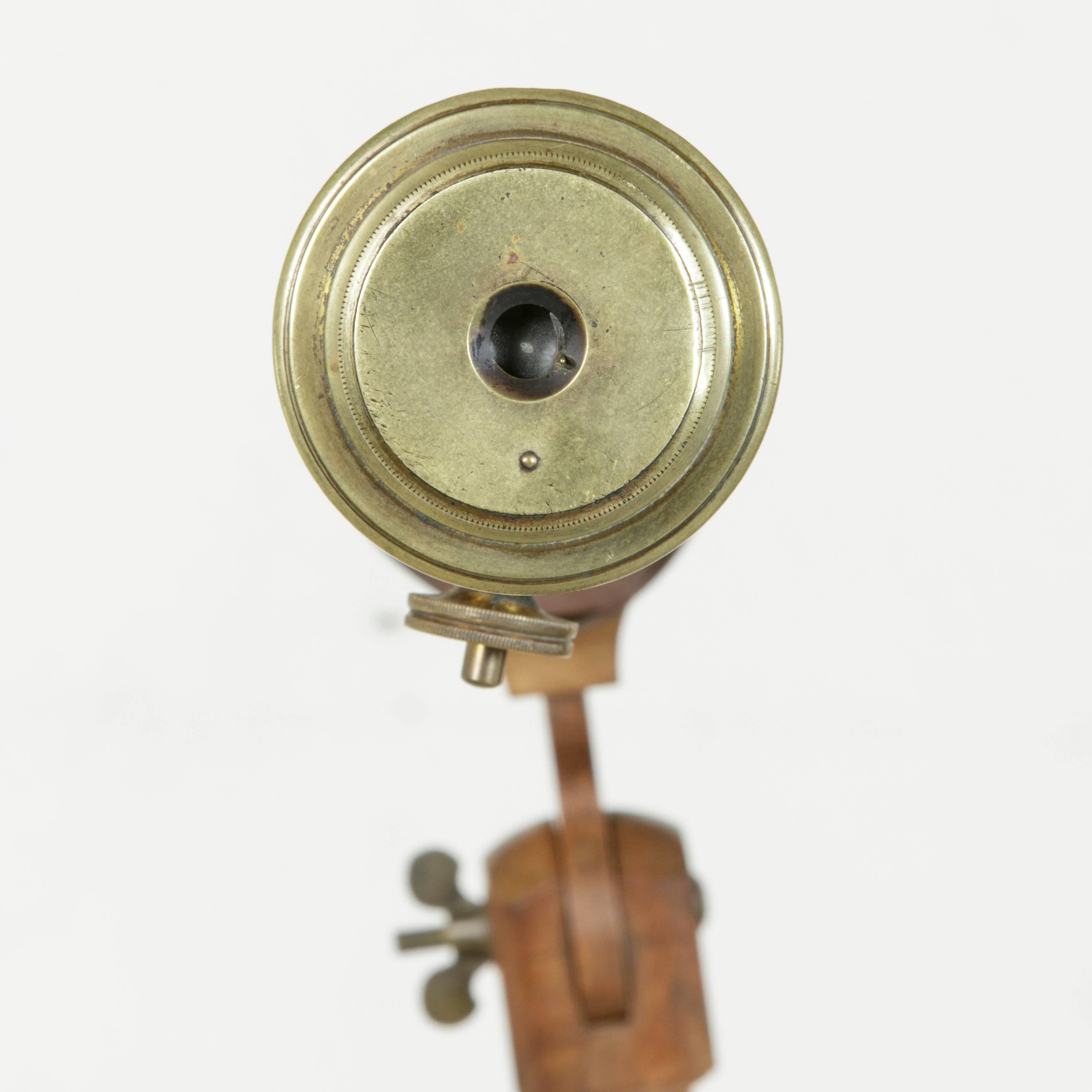 19th Century French Brass Telescope with Leather Wrap and Original Wooden Tripod 4