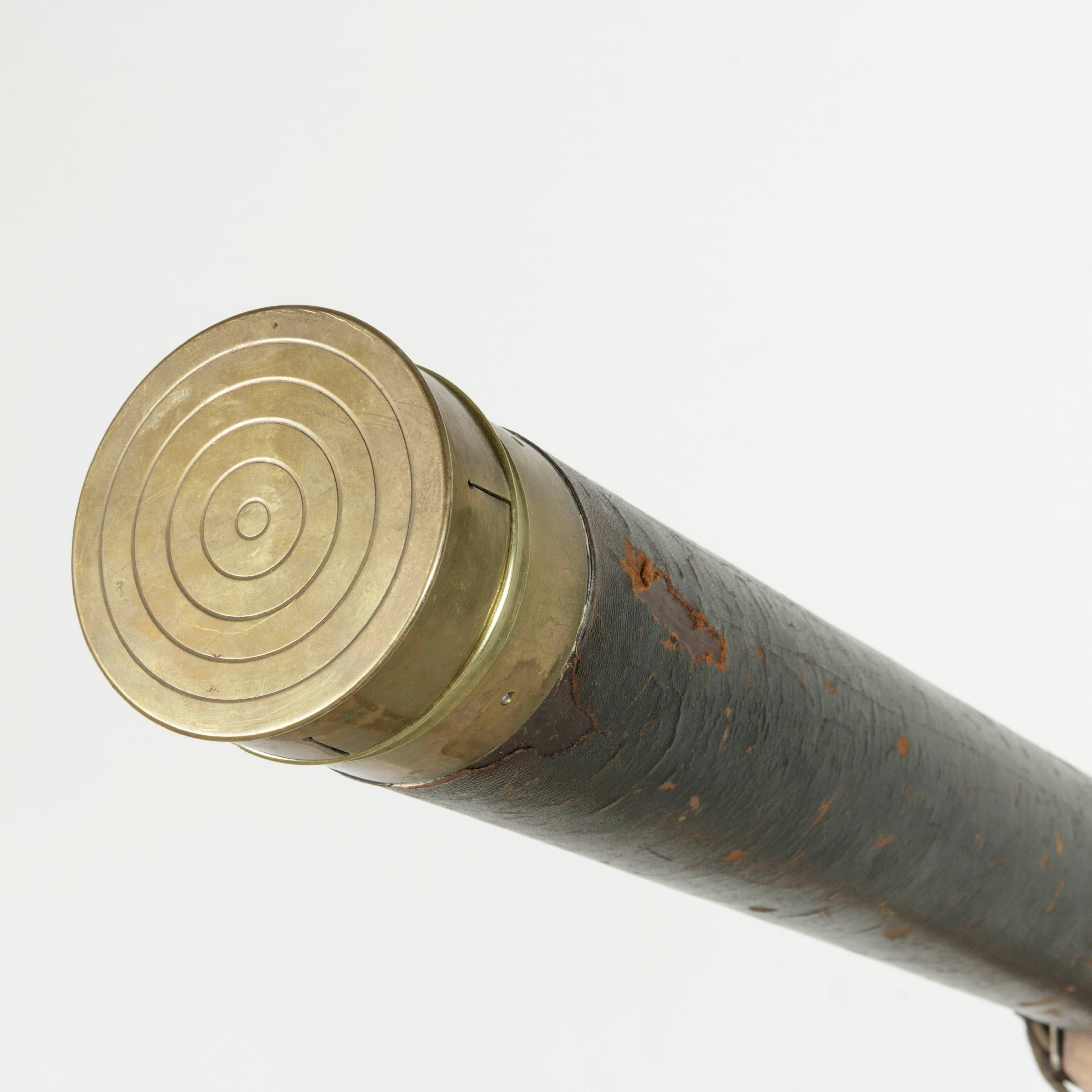 19th Century French Brass Telescope with Leather Wrap and Original Wooden Tripod 6