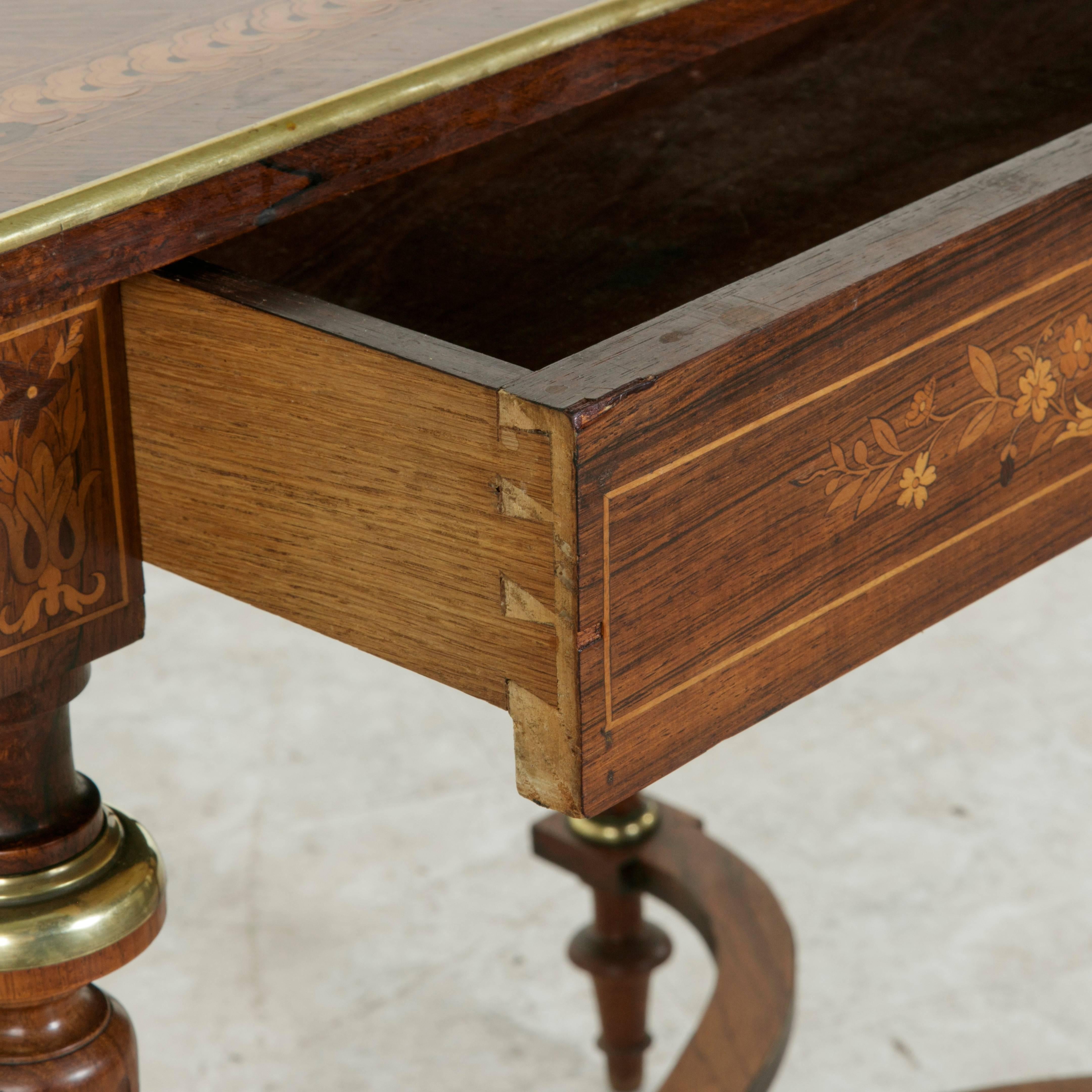 19th Century Napoleon III Drop Leaf Marquetry Table with Exotic Woods and Bronze In Excellent Condition In Fayetteville, AR