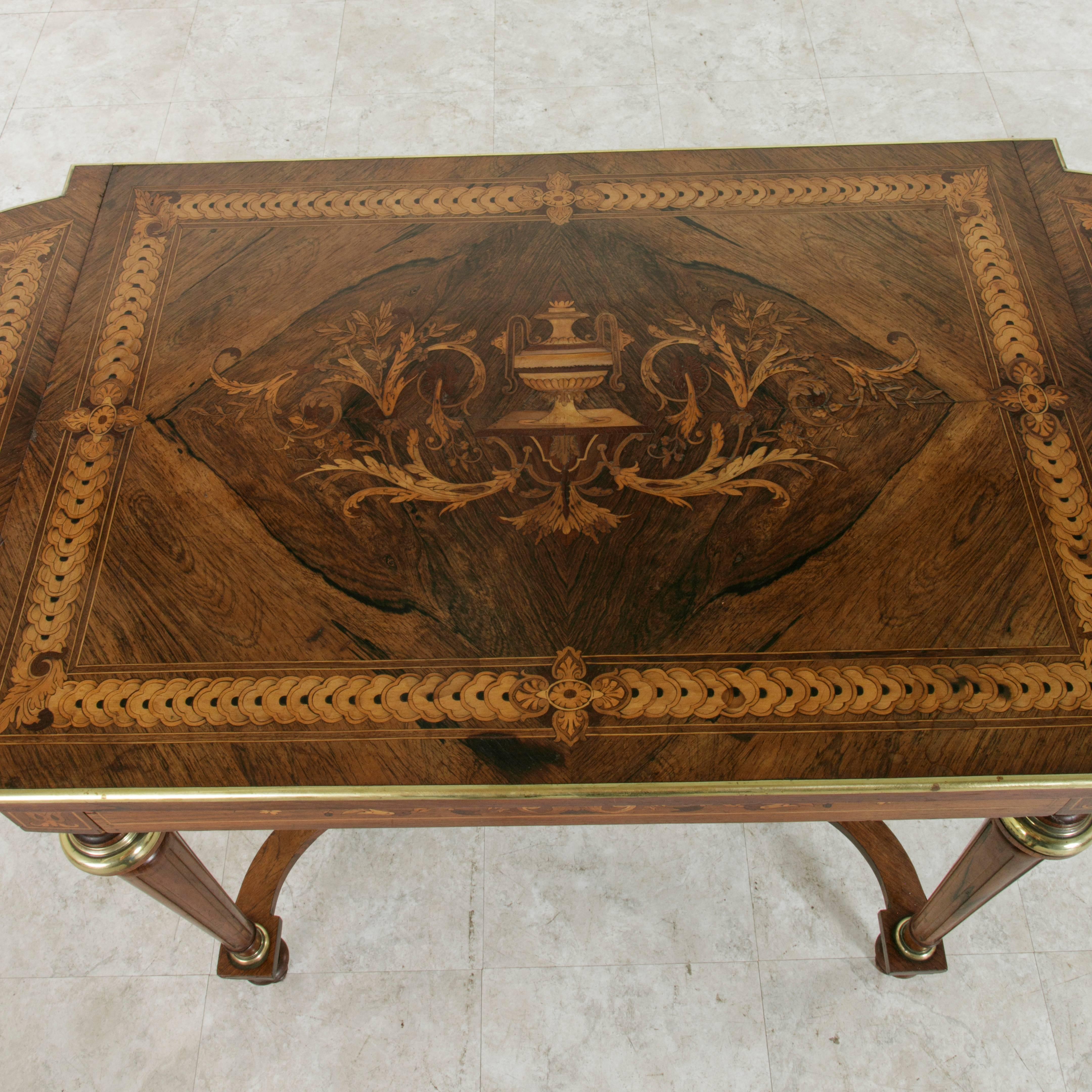 Inlay 19th Century Napoleon III Drop Leaf Marquetry Table with Exotic Woods and Bronze