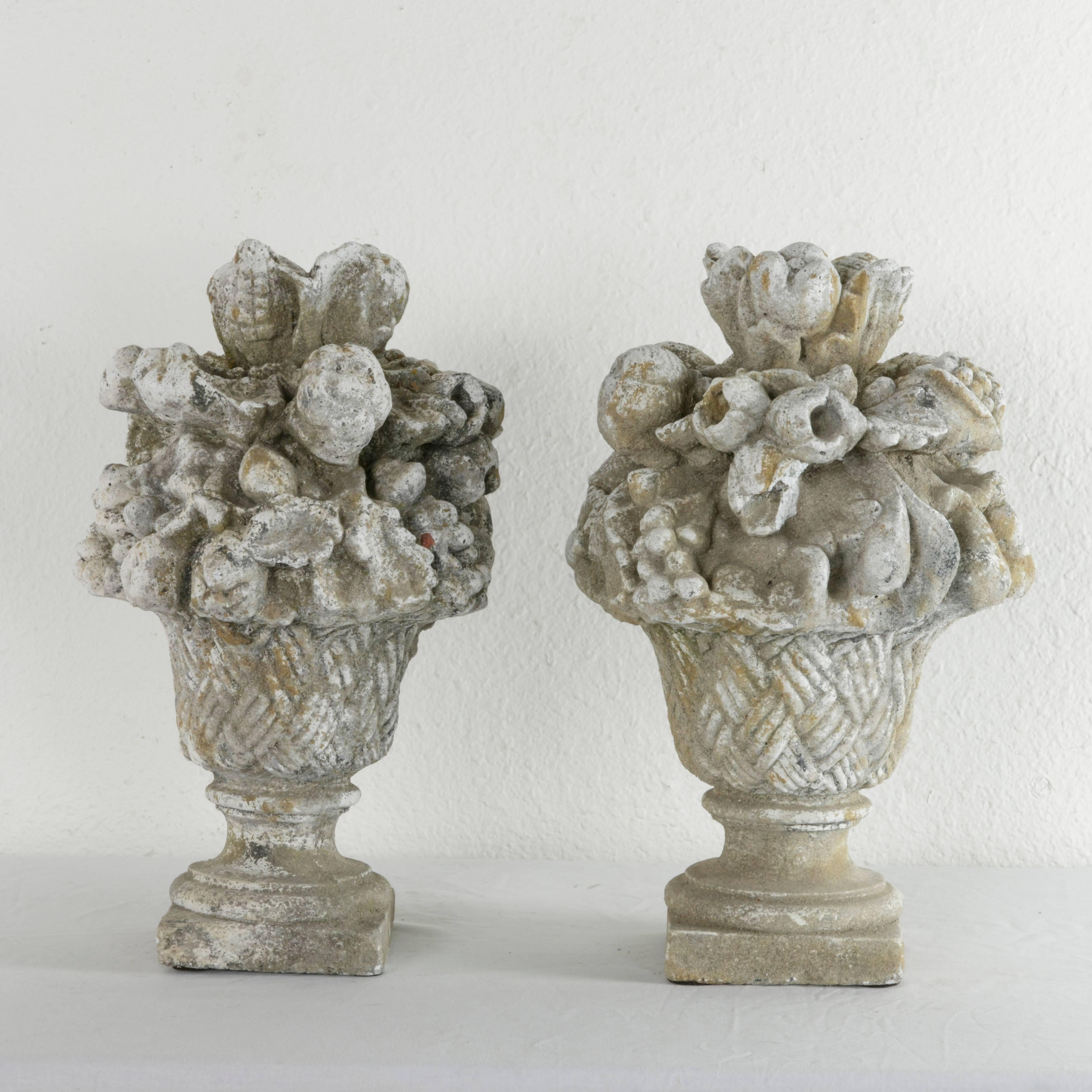Pair of French Stone Sculptures with Bouquets of Fruit, circa 1900 In Excellent Condition In Fayetteville, AR