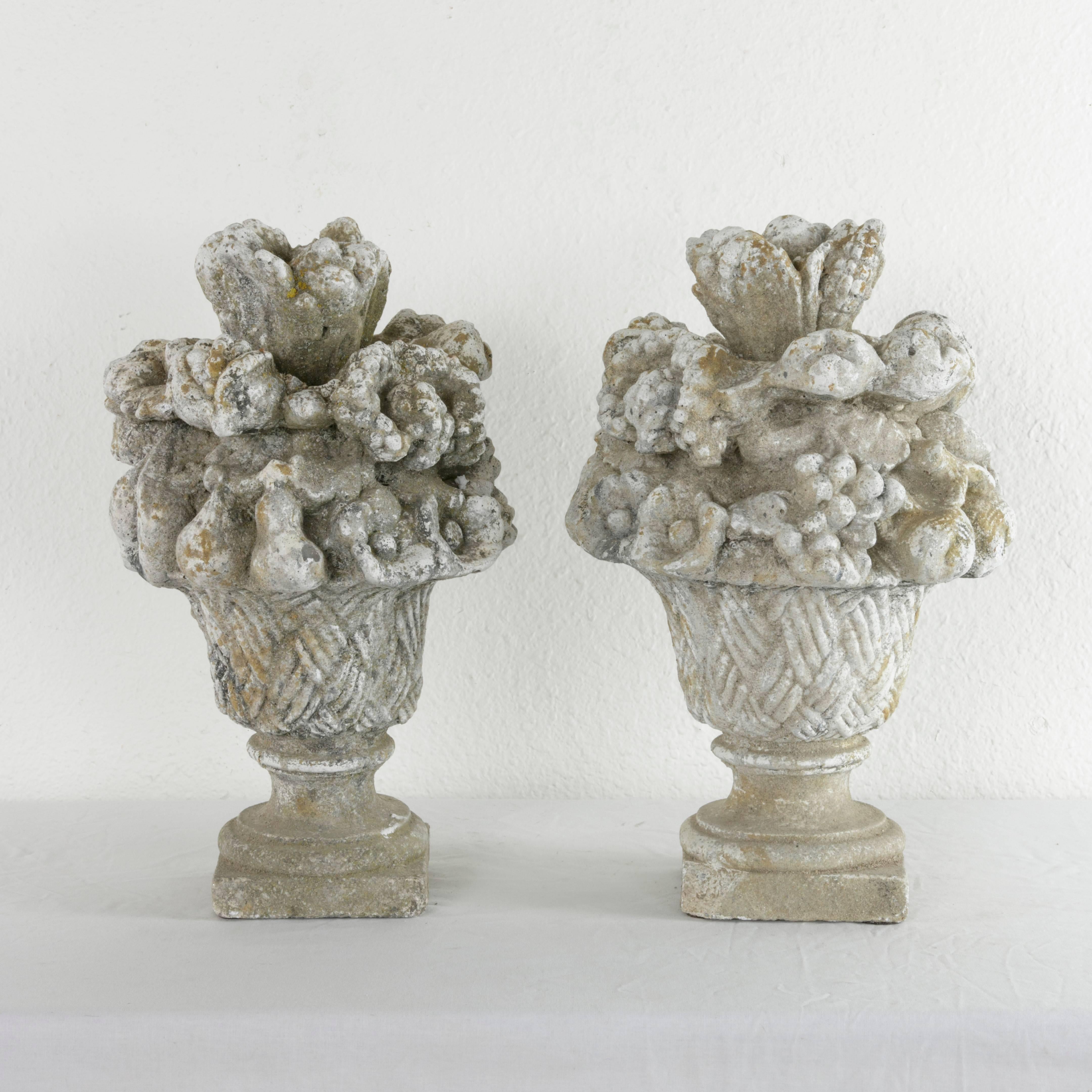 Pair of French Stone Sculptures with Bouquets of Fruit, circa 1900 1