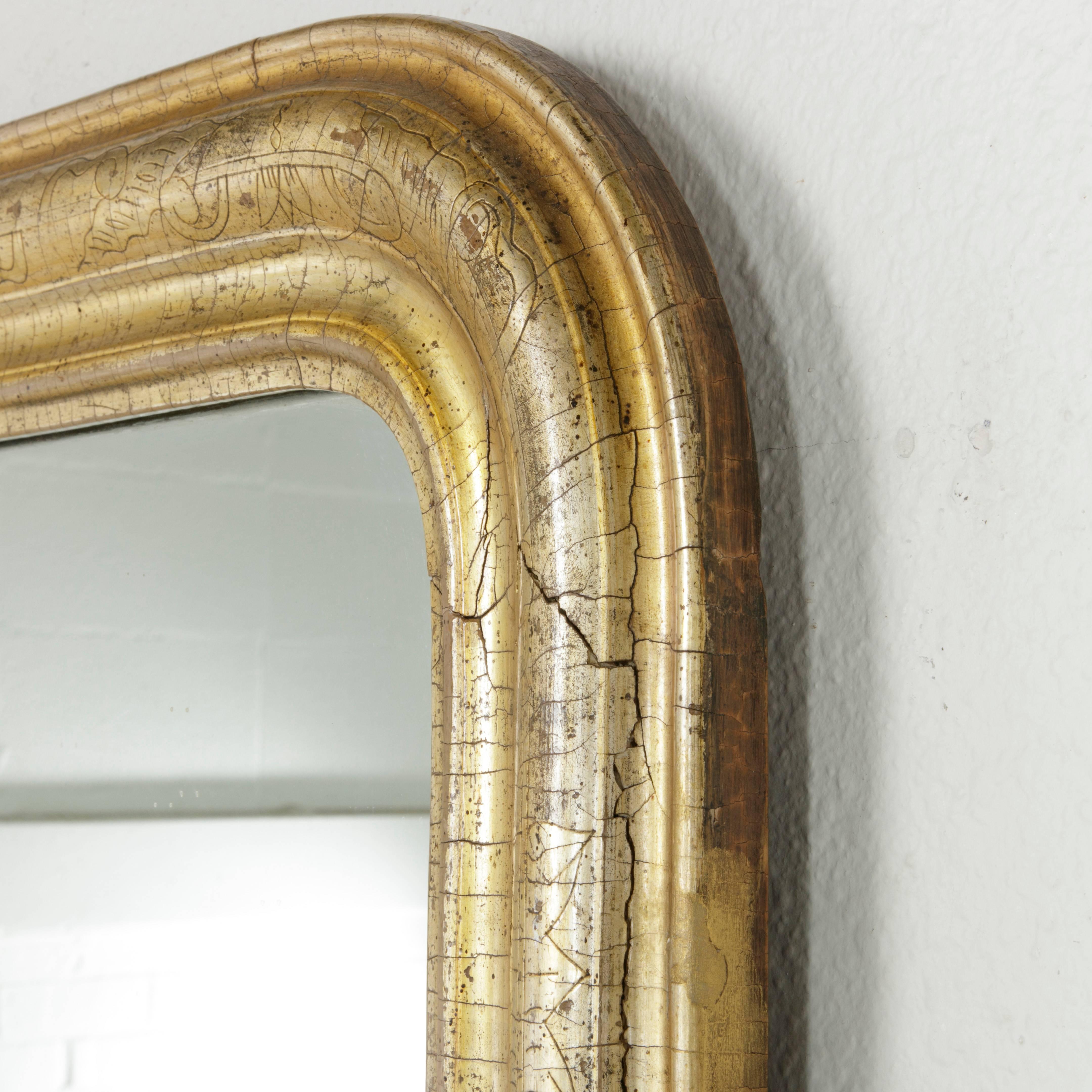 19th Century French Louis Philippe Gilt Wood Mirror with Silver and Gold Patina 3