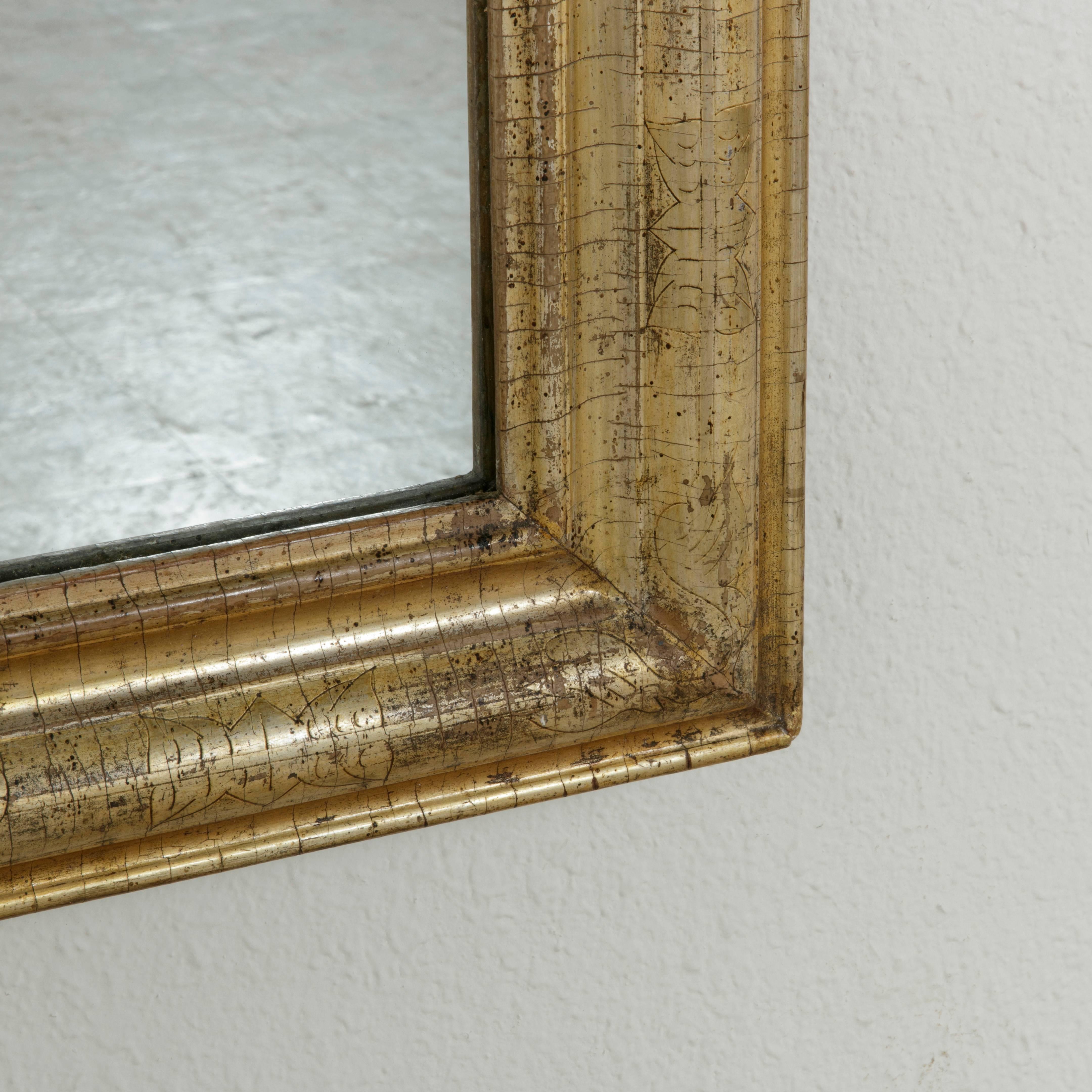 19th Century French Louis Philippe Gilt Wood Mirror with Silver and Gold Patina In Good Condition In Fayetteville, AR