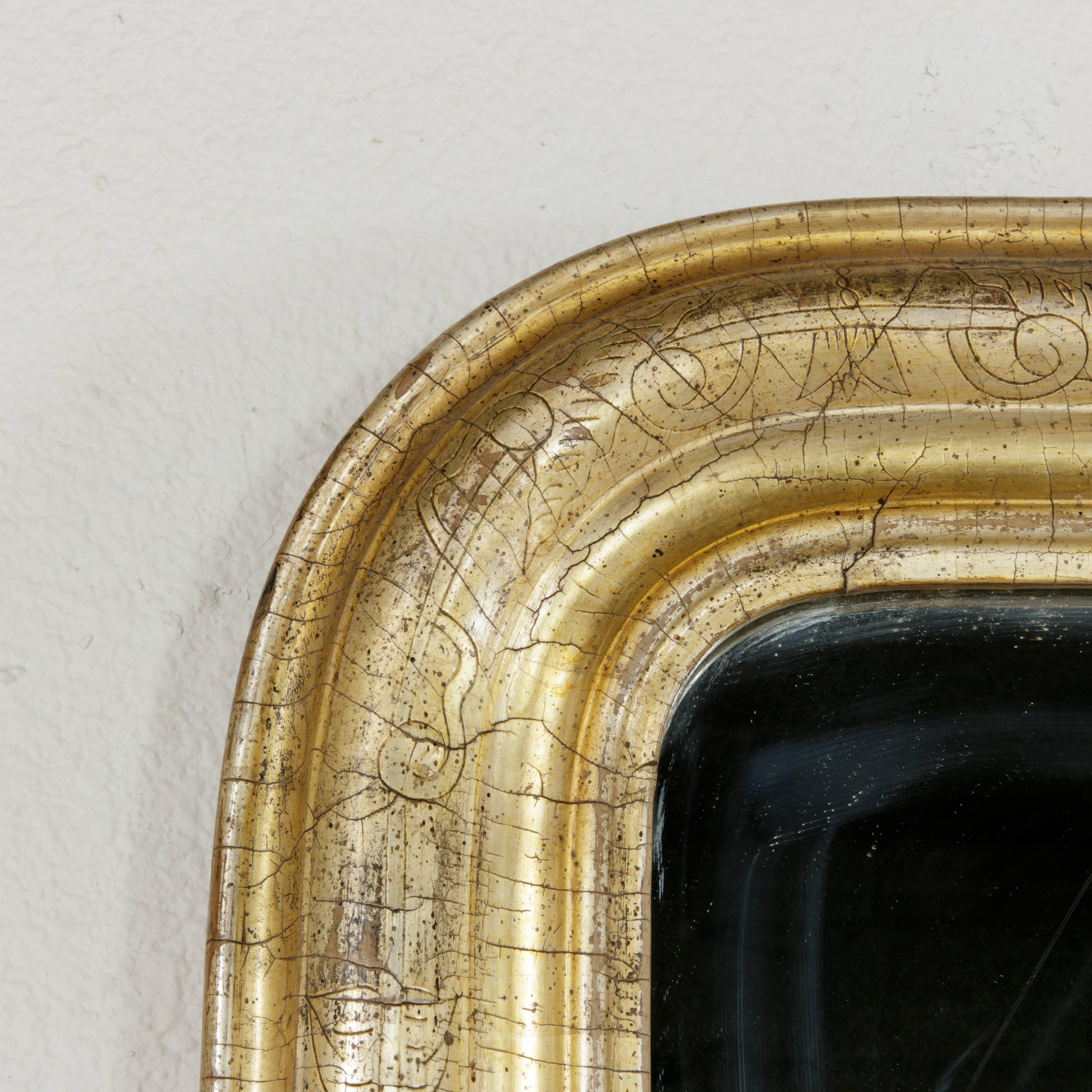 19th Century French Louis Philippe Gilt Wood Mirror with Silver and Gold Patina 2