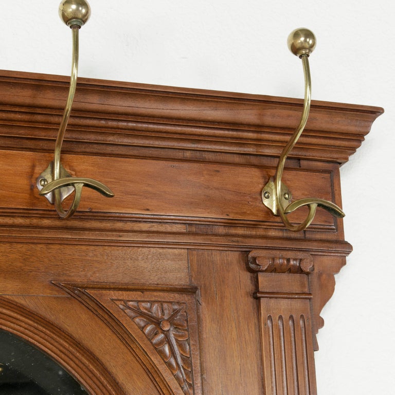 19th Century Louis XVI Style HandCarved Walnut Hall Tree with Brass Hooks at 1stDibs