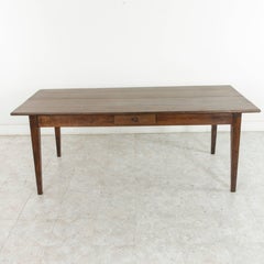 French Hand-Carved Oak Farm Table or Dining Table with Single Drawer, circa 1900