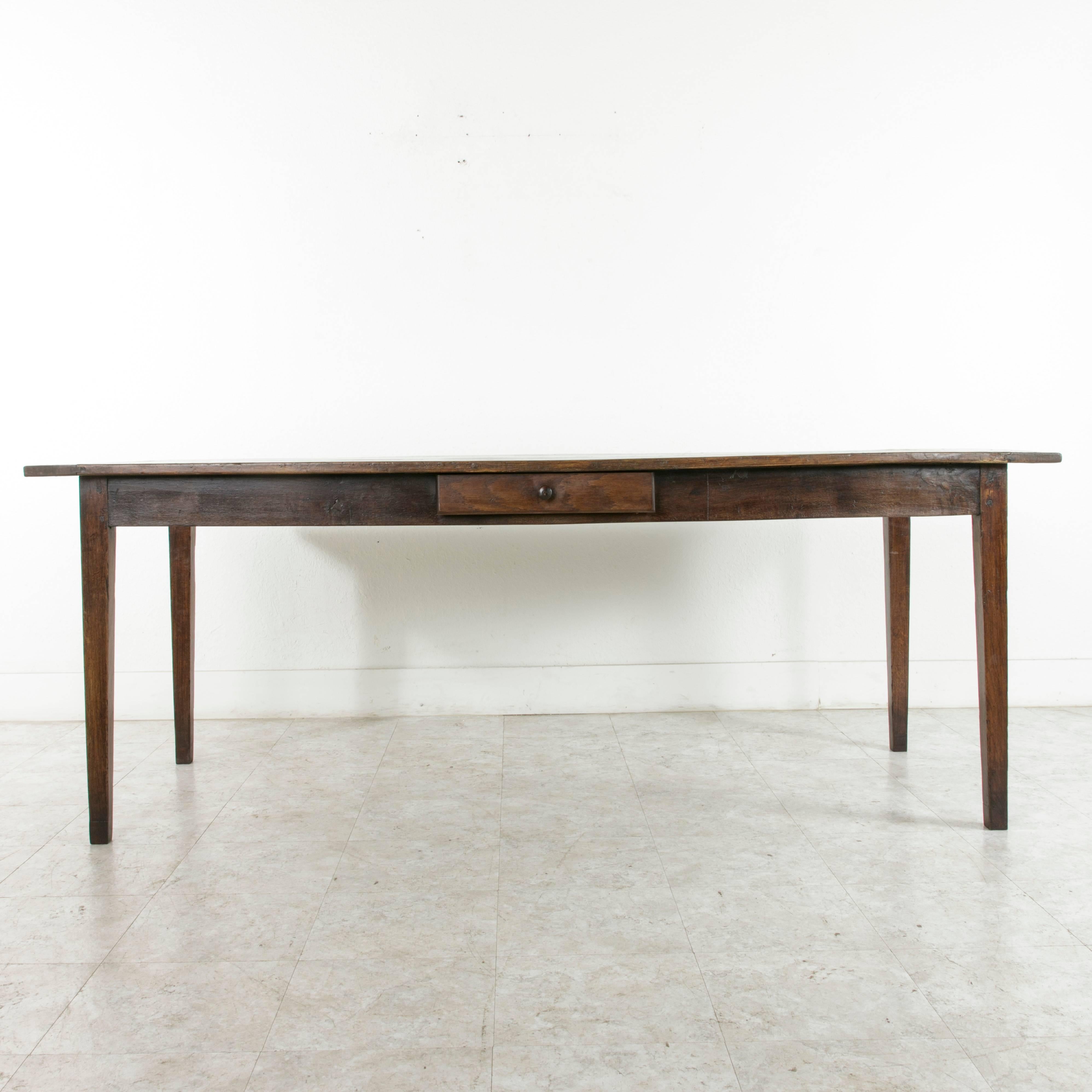 Rustic French Artisan-Made Poplar Farm Table or Dining Table with Single Drawer
