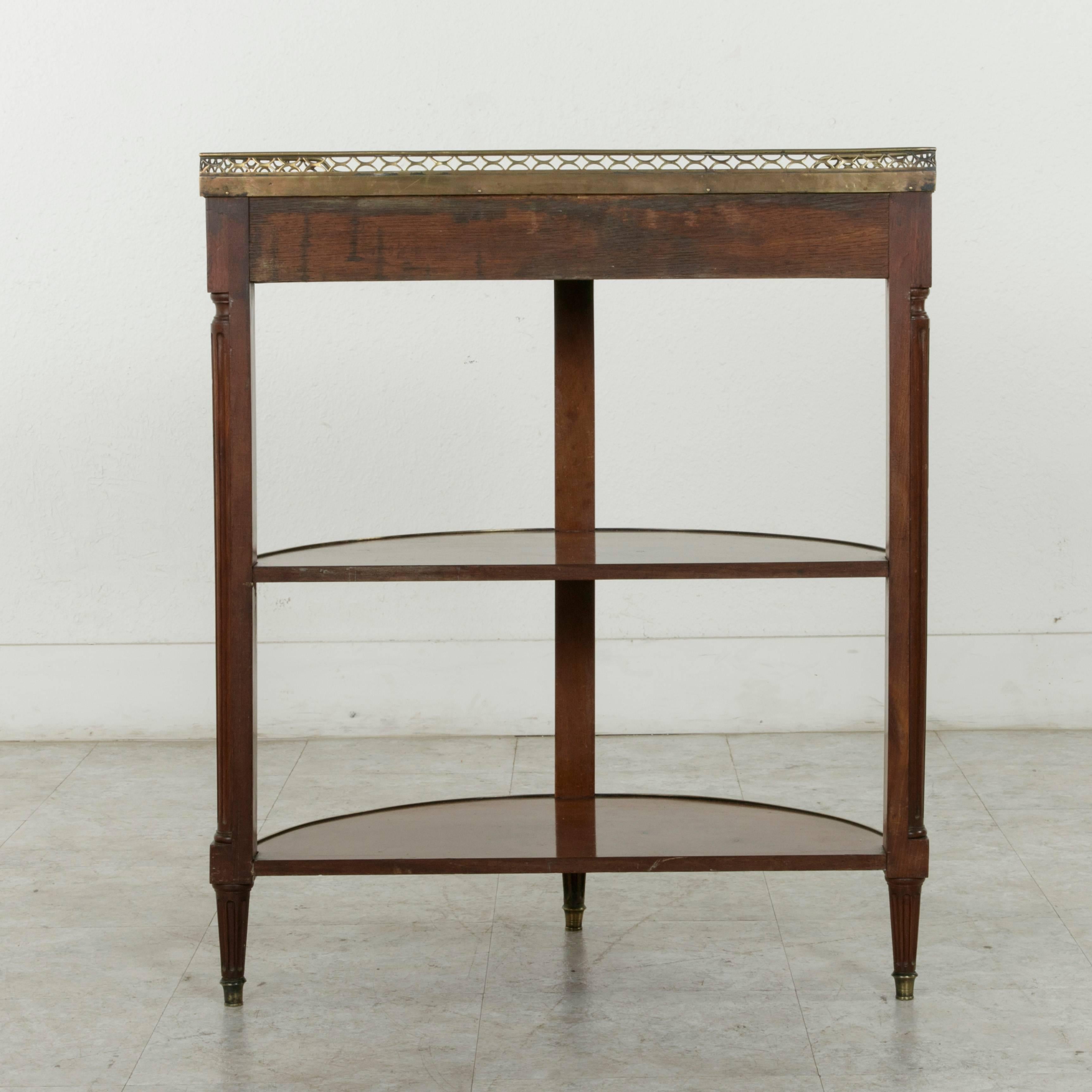 Bronze 19th Century French Louis XVI Style Mahogany Demilune Console Table, Marble Top