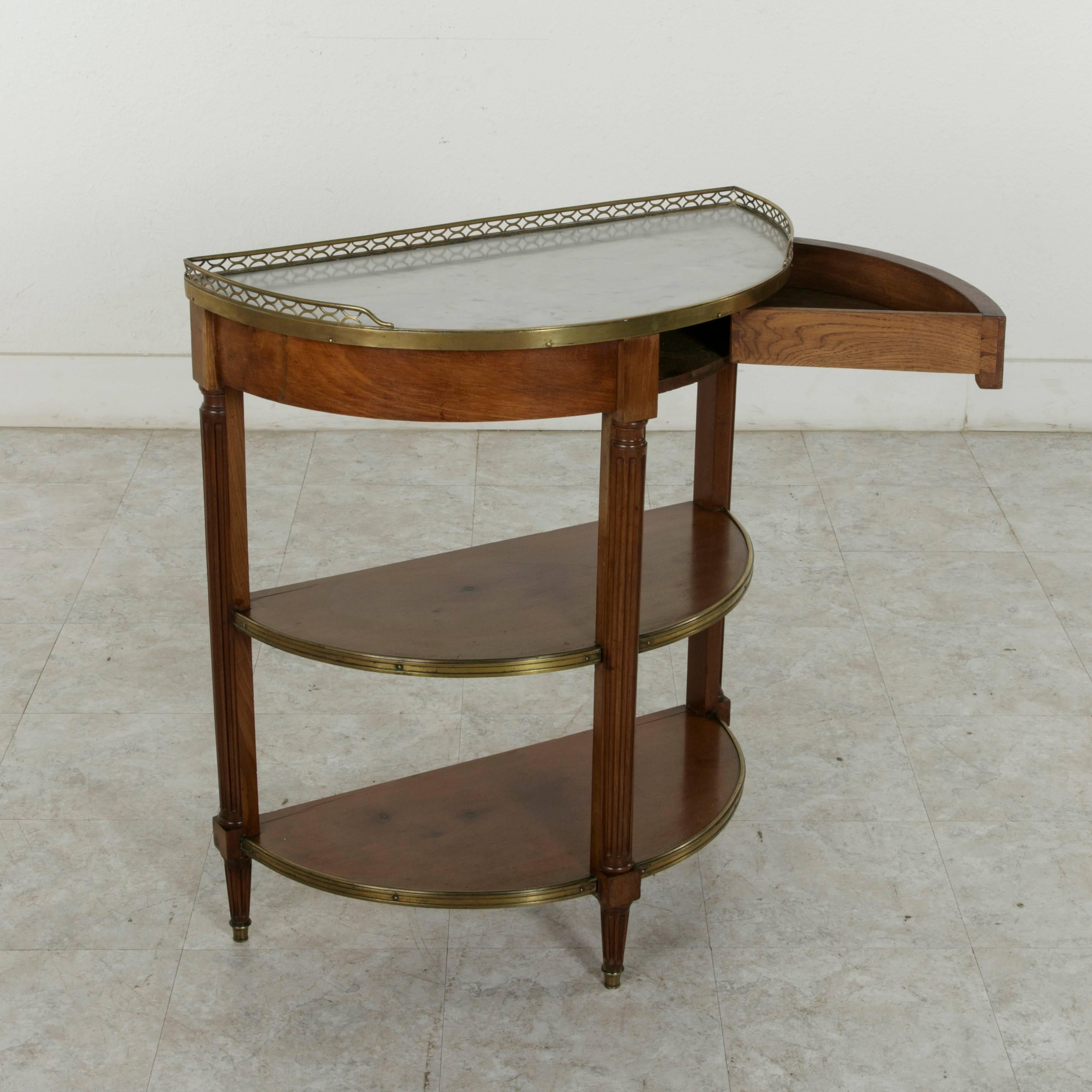 19th Century French Louis XVI Style Mahogany Demilune Console Table, Marble Top 2
