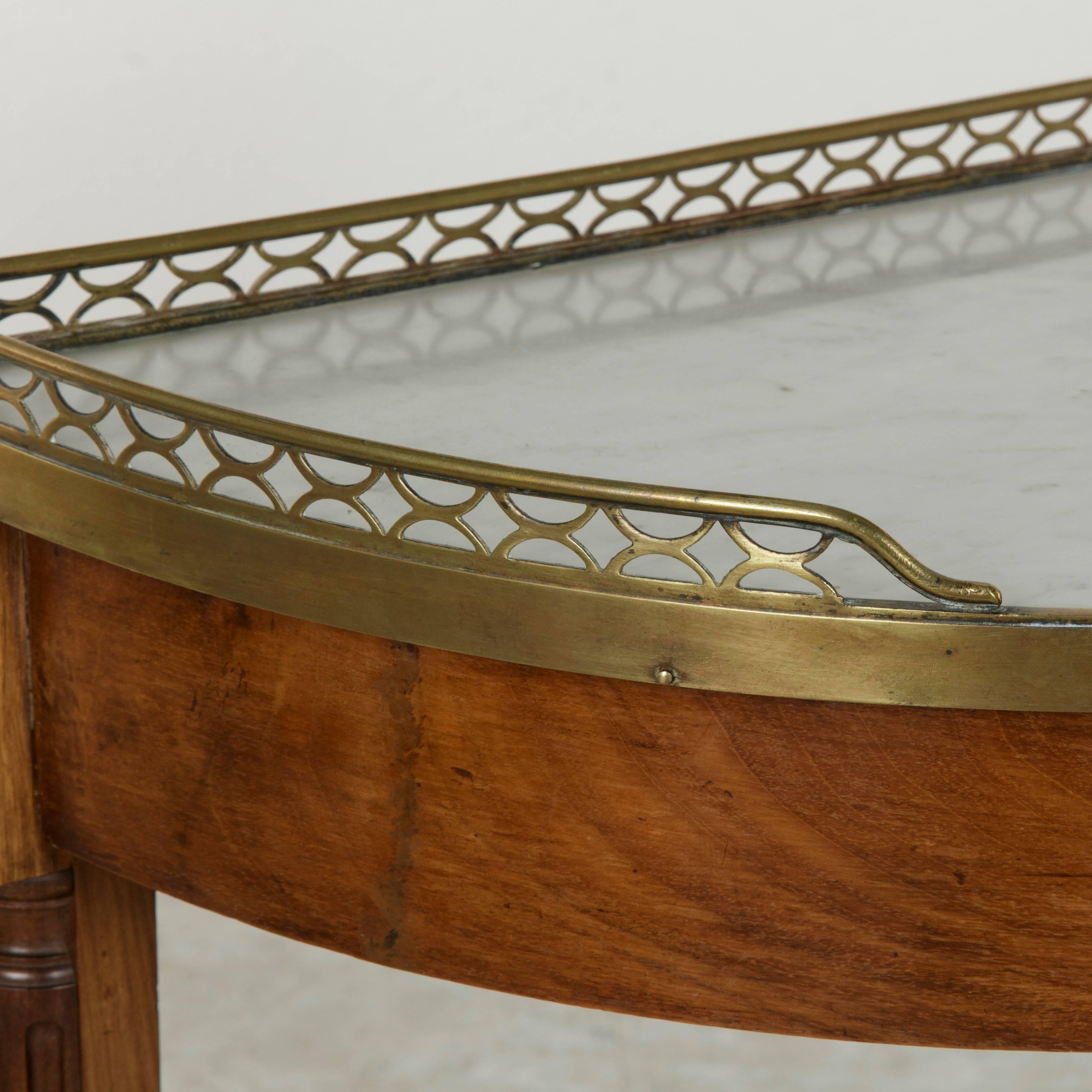 19th Century French Louis XVI Style Mahogany Demilune Console Table, Marble Top 5