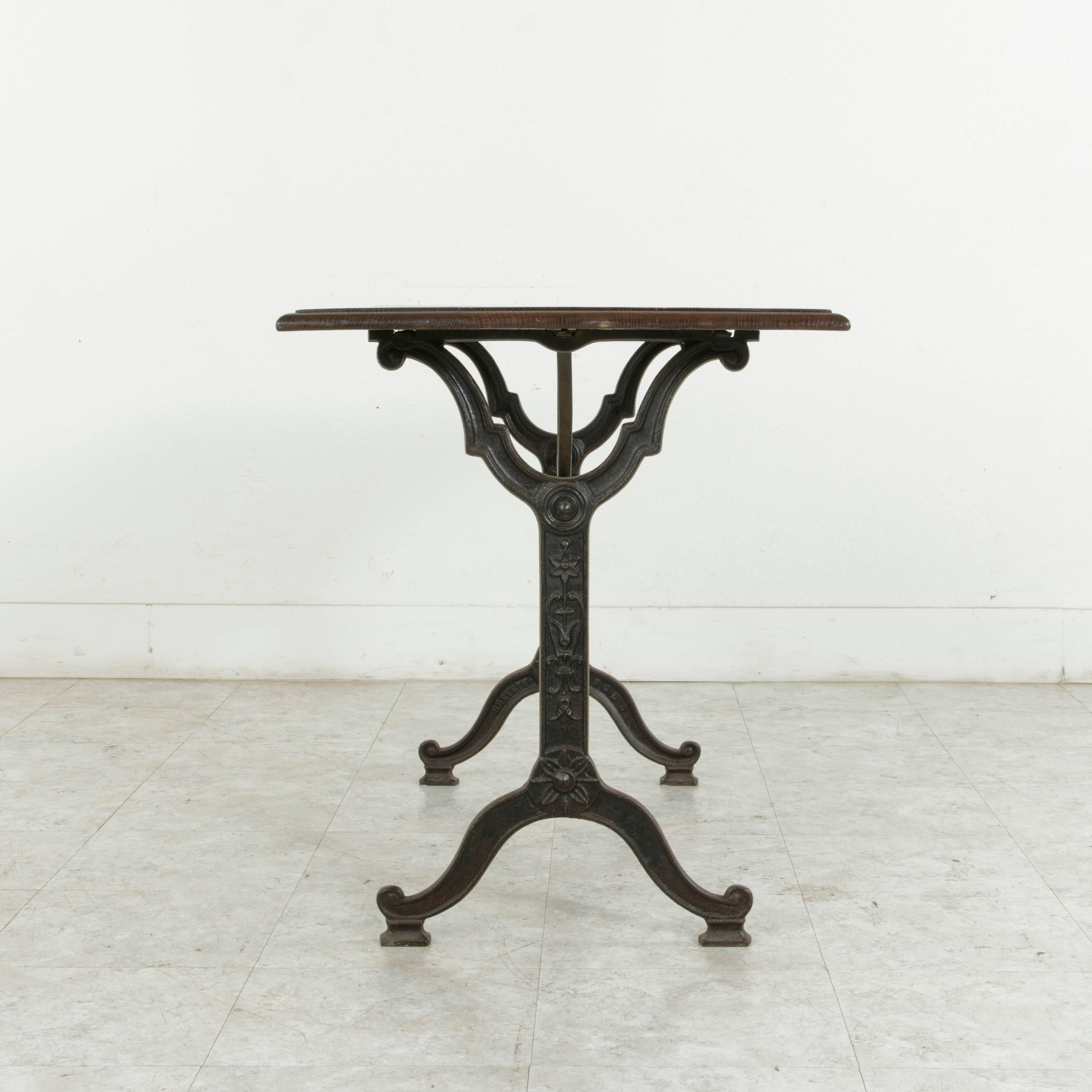 French Art Nouveau Period Cast Iron Bistro Table with Oak Top, circa 1900 2
