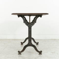 French Art Nouveau Period Cast Iron Bistro Table with Oak Top, circa 1900