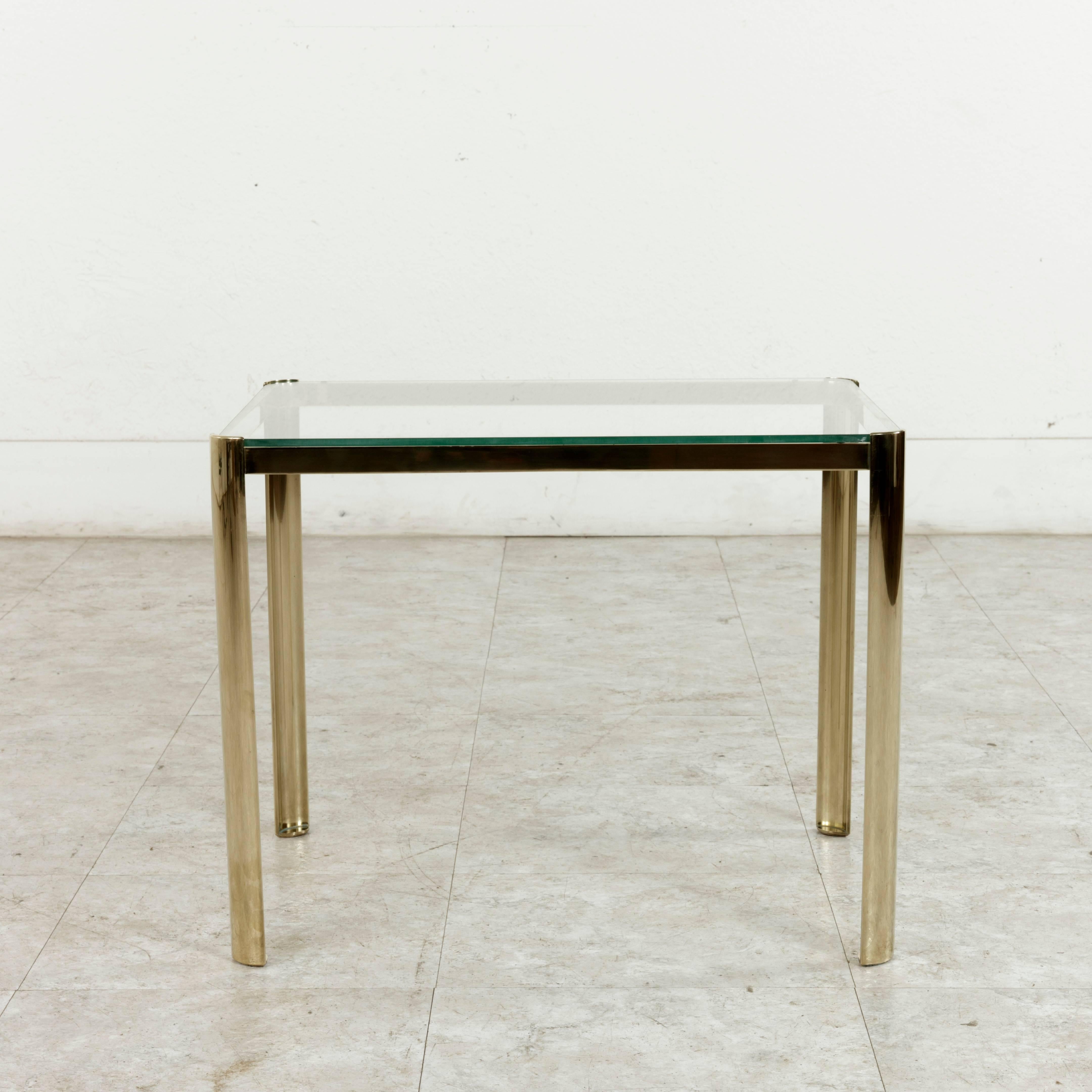 Midcentury French Bronze and Glass Side Table by Jacques Quinet for Broncz In Excellent Condition In Fayetteville, AR