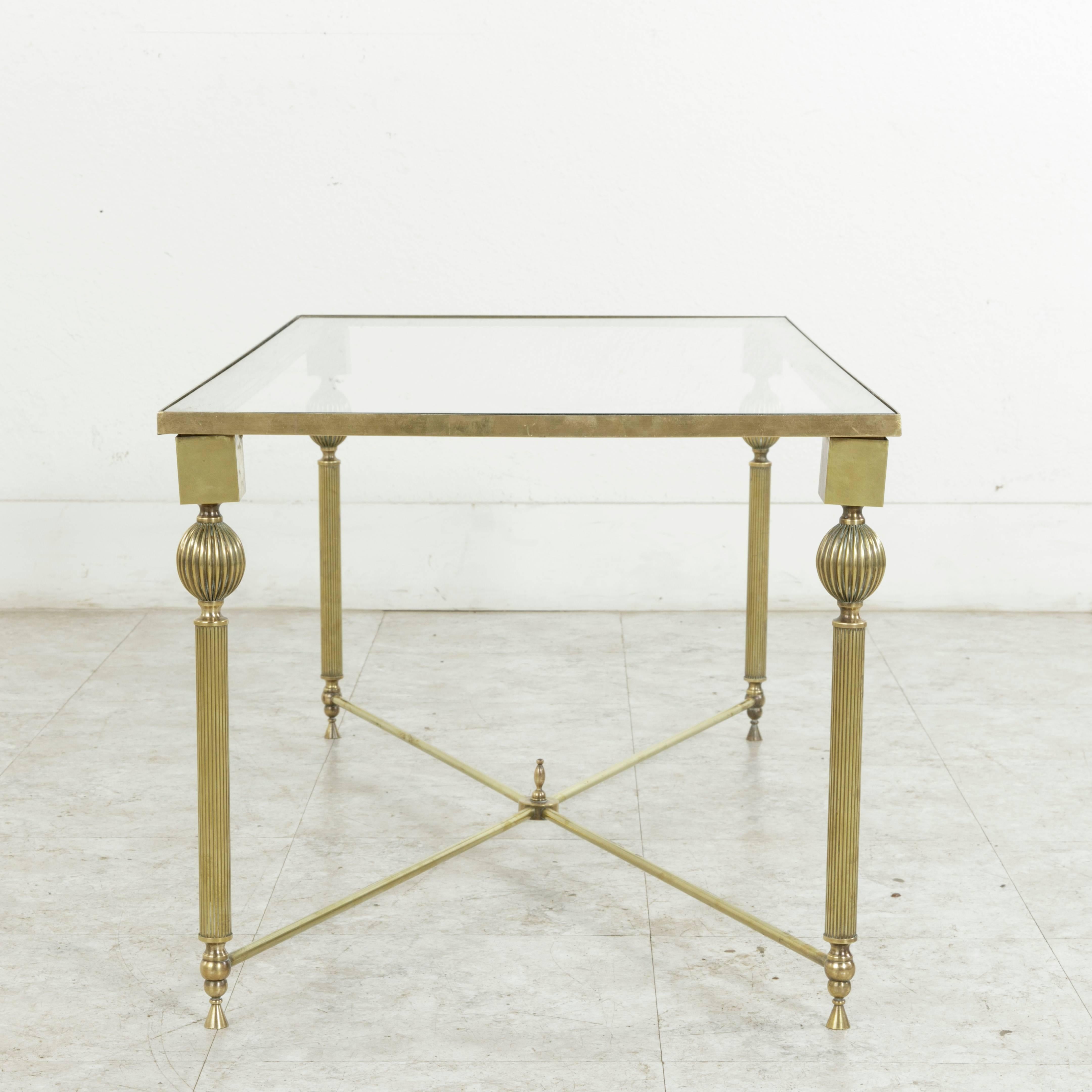 Midcentury French Maison Jansen Bronze Coffee Table or Cocktail Table Glass Top 2