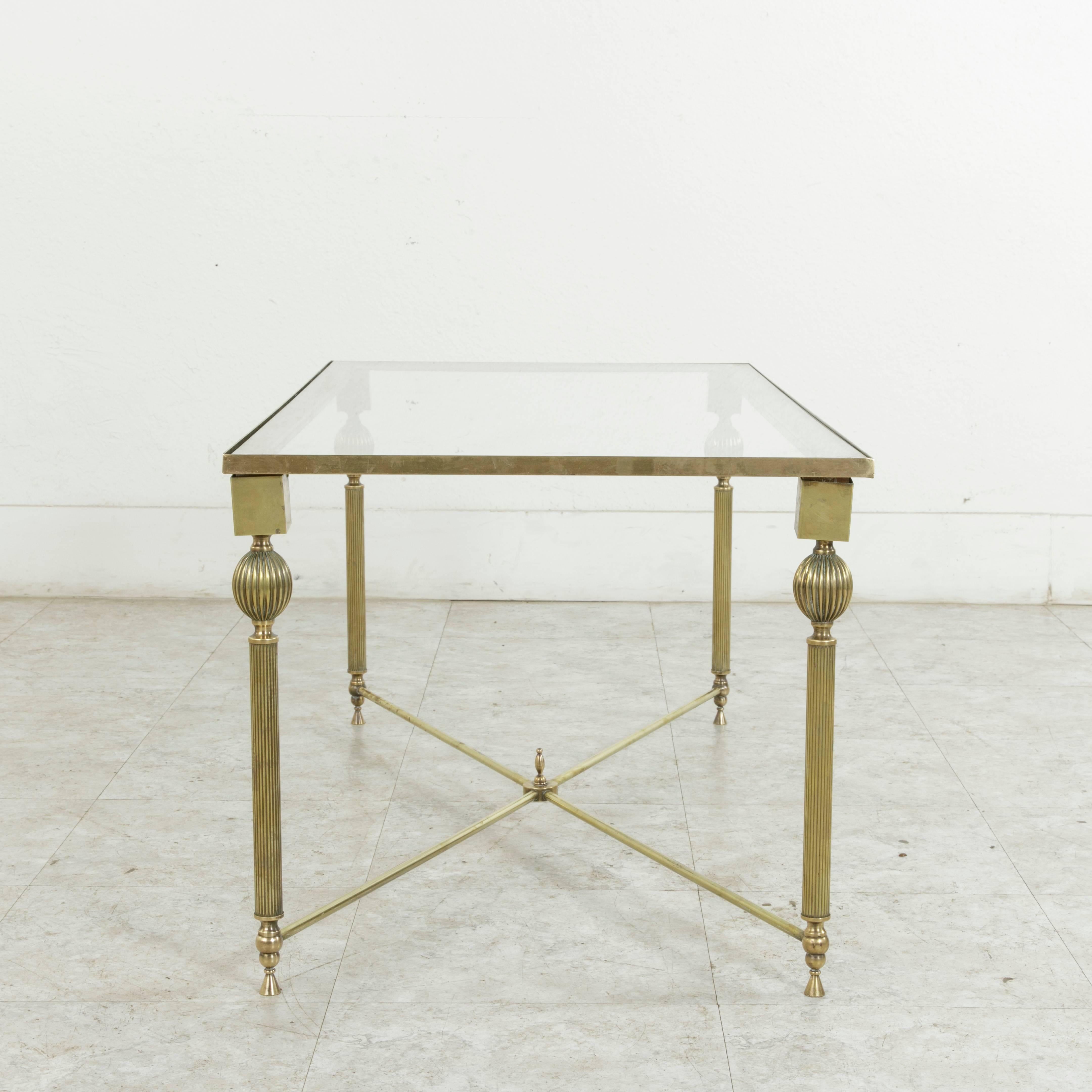 20th Century Midcentury French Maison Jansen Bronze Coffee Table or Cocktail Table Glass Top