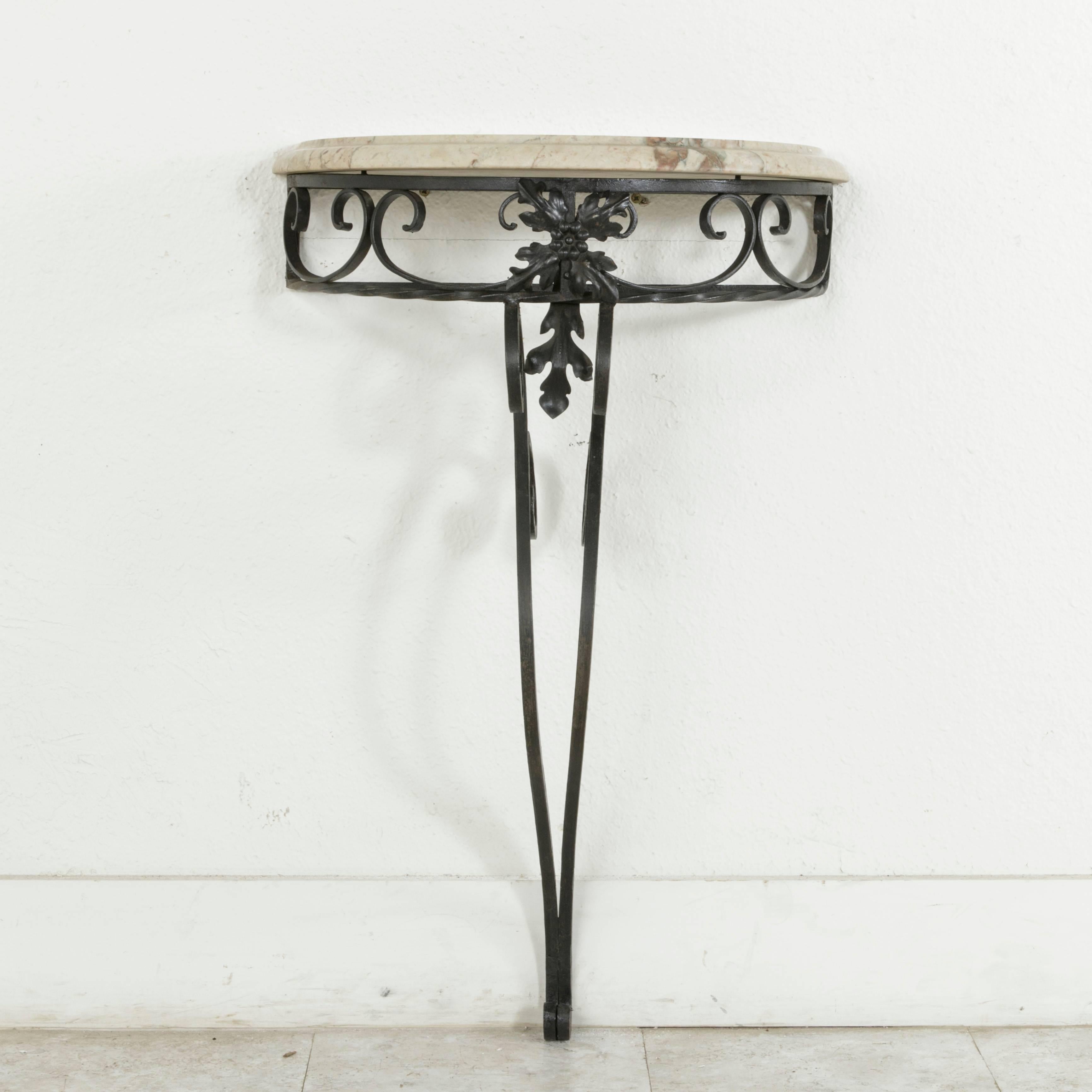 Mid-20th Century French Iron Console Table or Demilune with Marble Top 1
