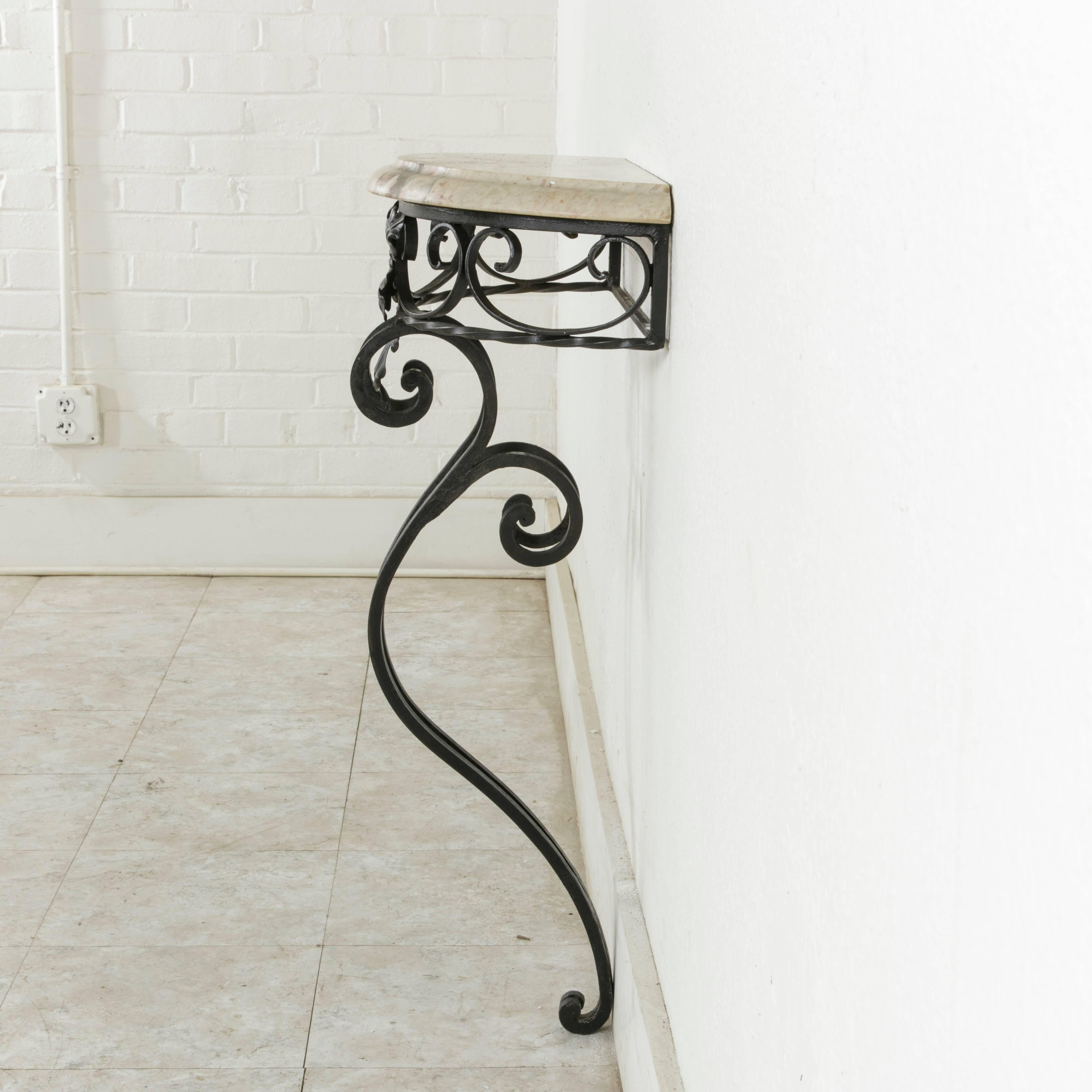 Mid-20th Century French Iron Console Table or Demilune with Marble Top 2
